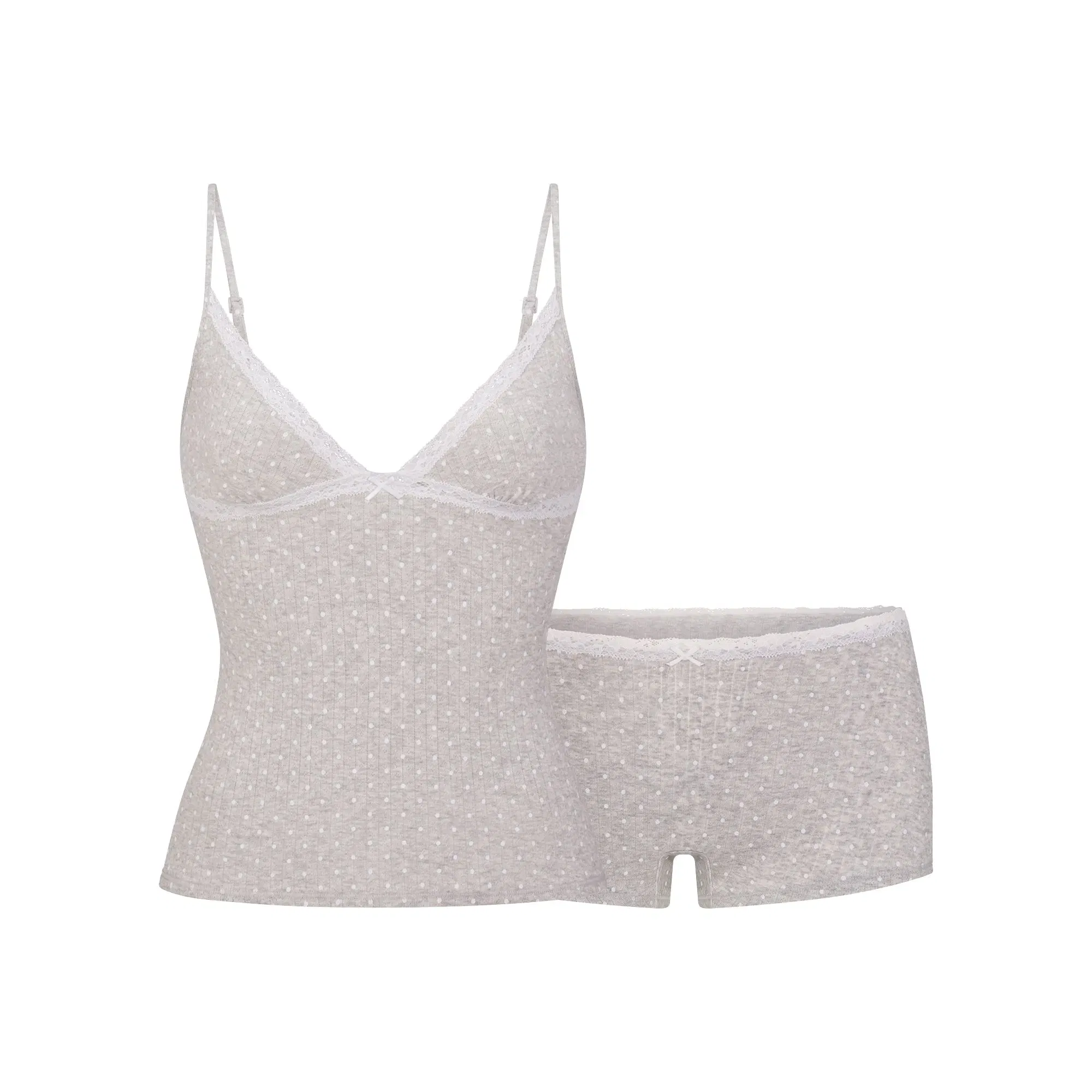 Lightweight Cotton Pointelle Lace Cami and Boy Short Set