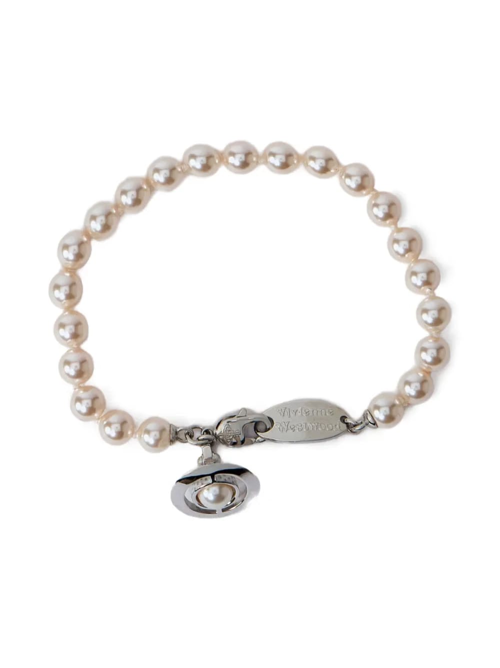 Orb-plaque pearl bracelet
