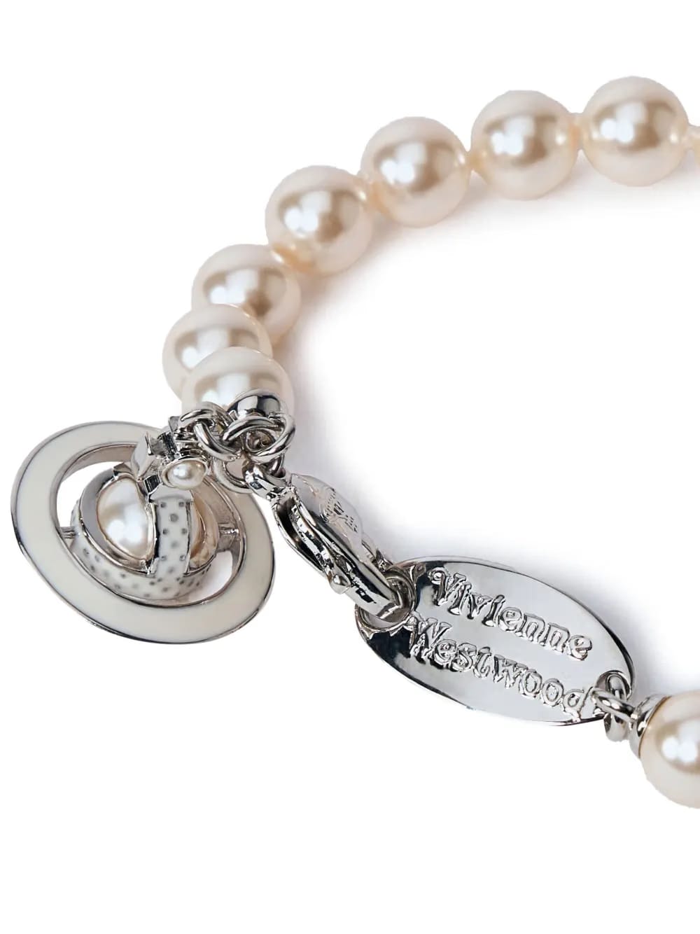 Orb-plaque pearl bracelet