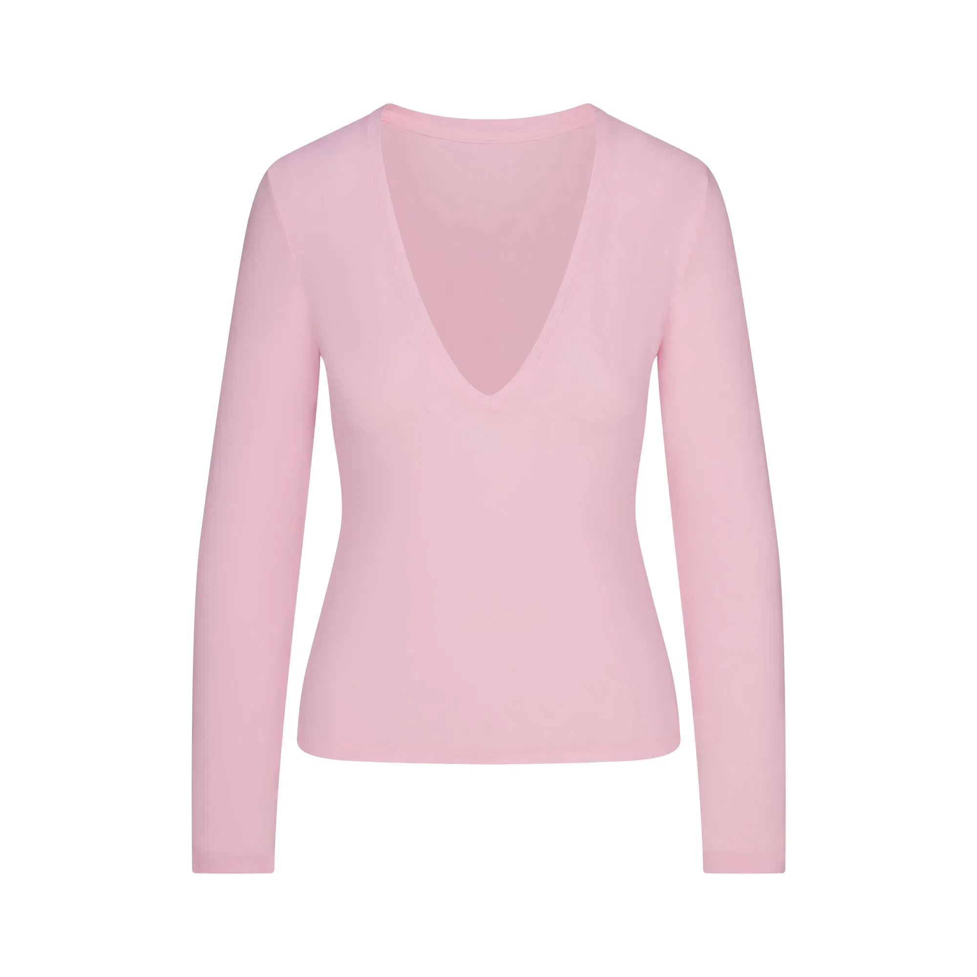 Cotton Jersey Long Sleeve Plunge Top