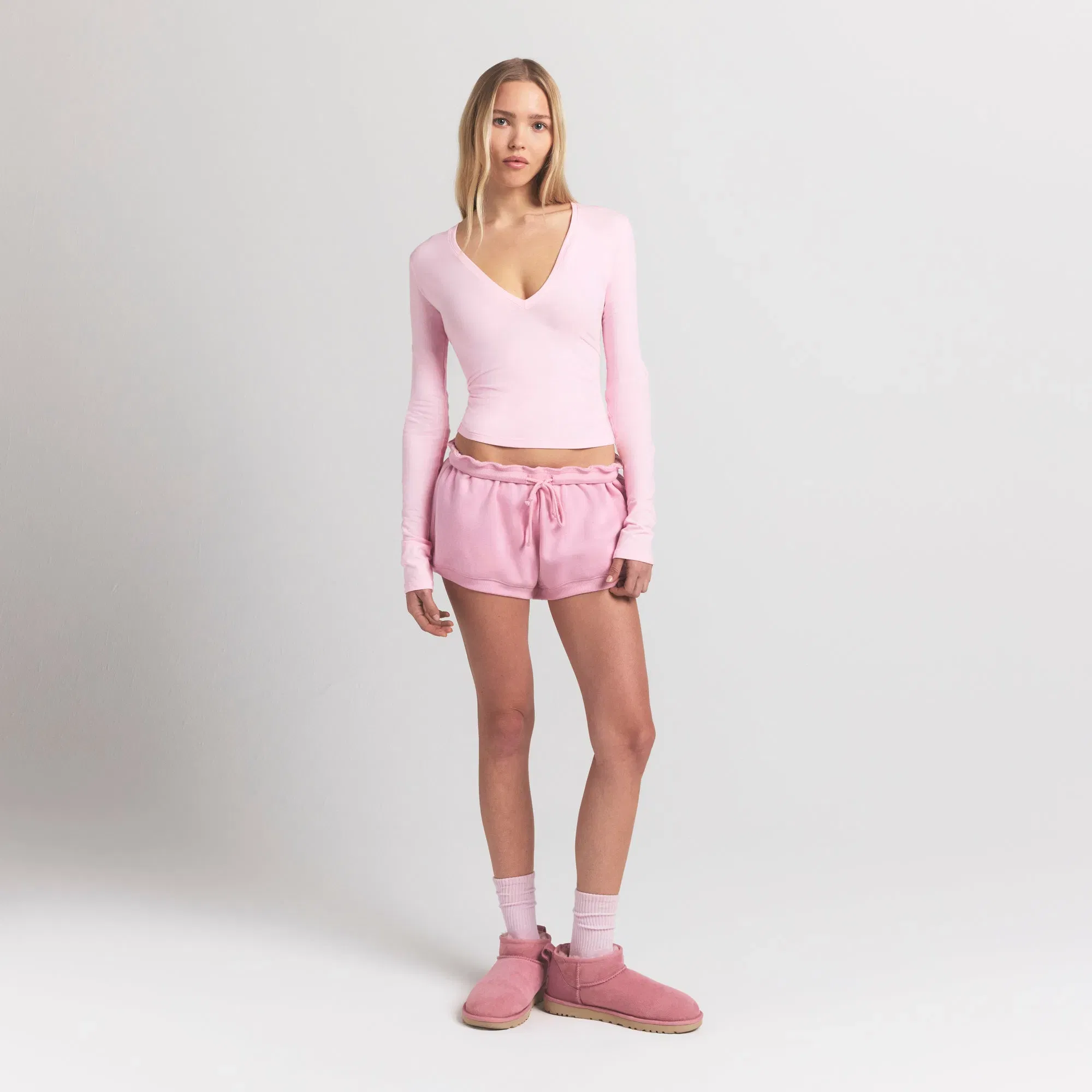 Cotton Jersey Long Sleeve Plunge Top