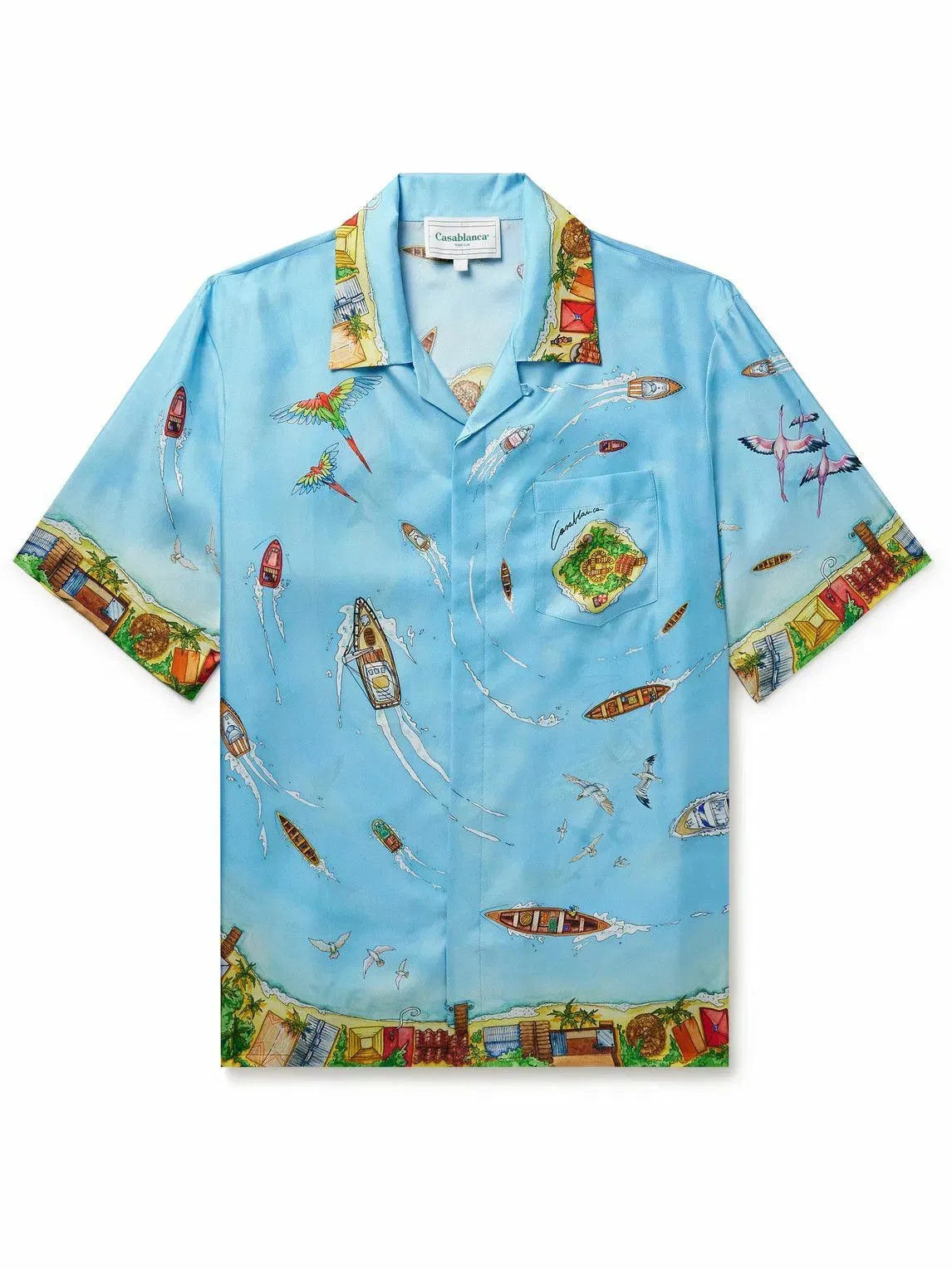 Casablanca Maison Sur Piloti Convertible-Collar Printed Silk-Twill Shirt