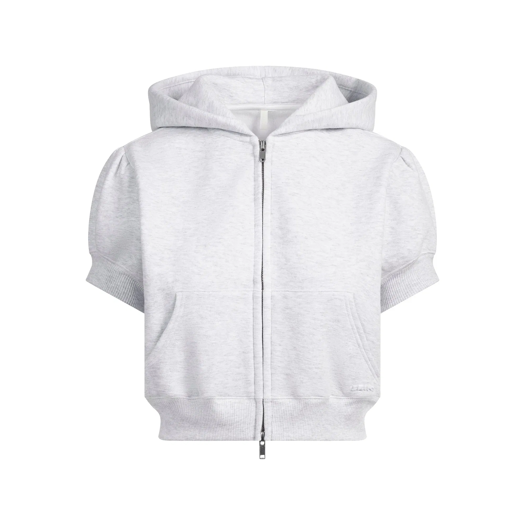 Cotton Fleece Bubble Sleeve Cropped Zip Up