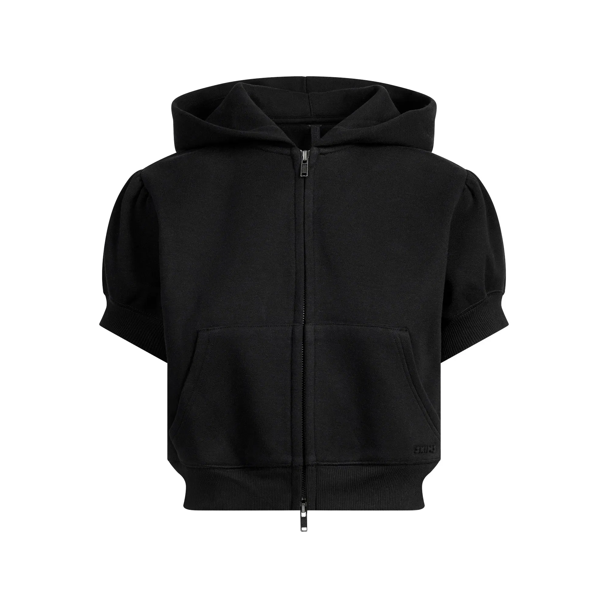 Cotton Fleece Bubble Sleeve Cropped Zip Up
