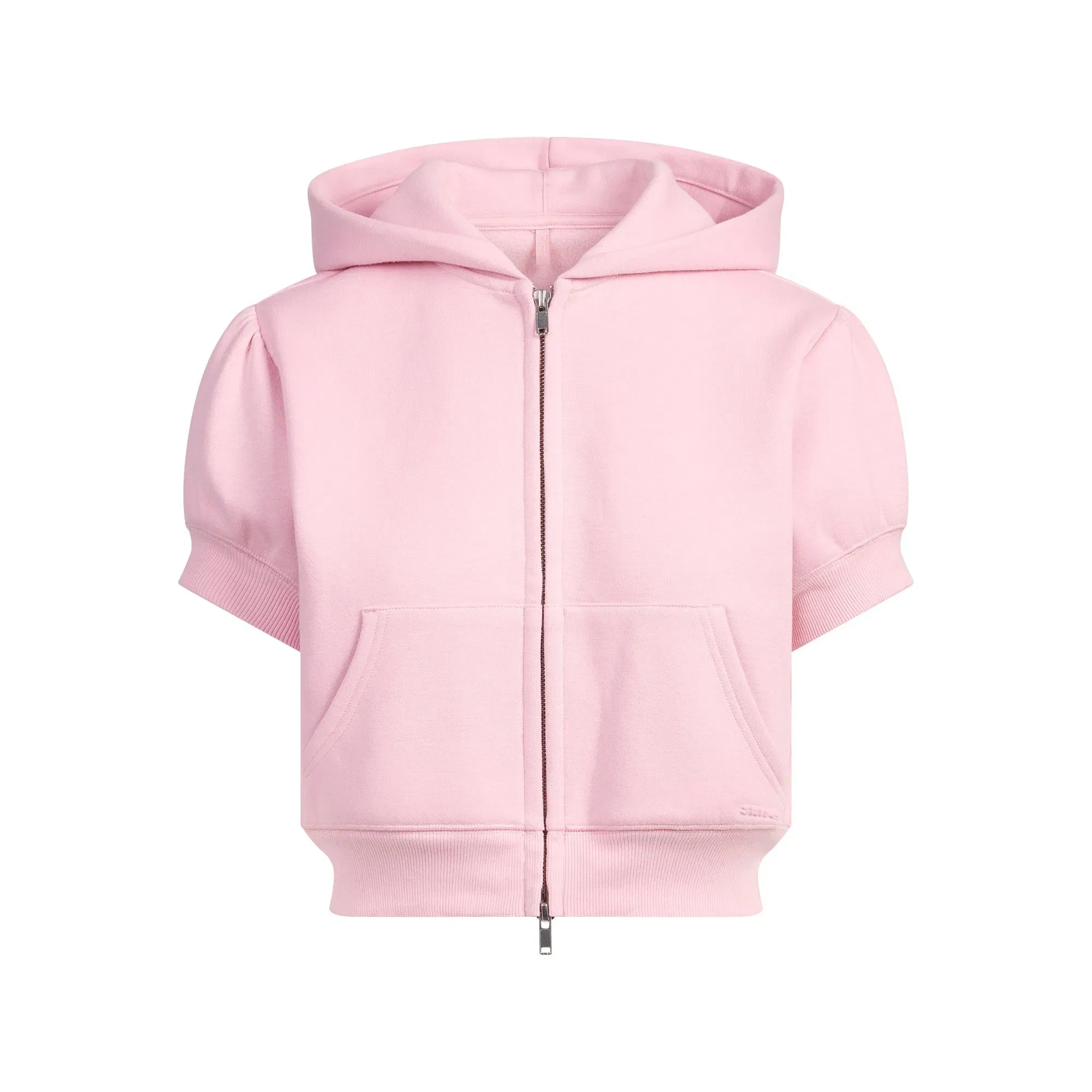 Cotton Fleece Bubble Sleeve Cropped Zip Up