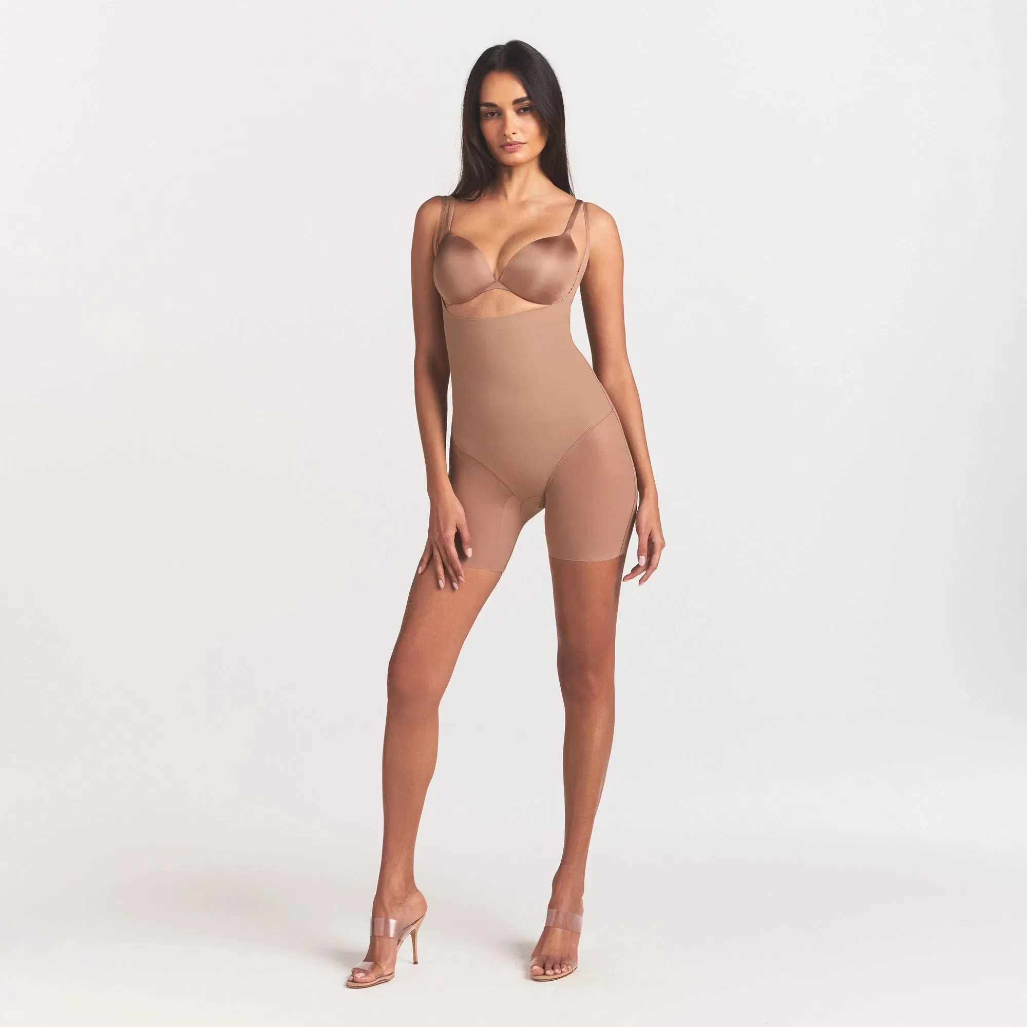 Skims Body Core Sculpt Back Smoothing Open Bust Mid Thigh Bodysuit