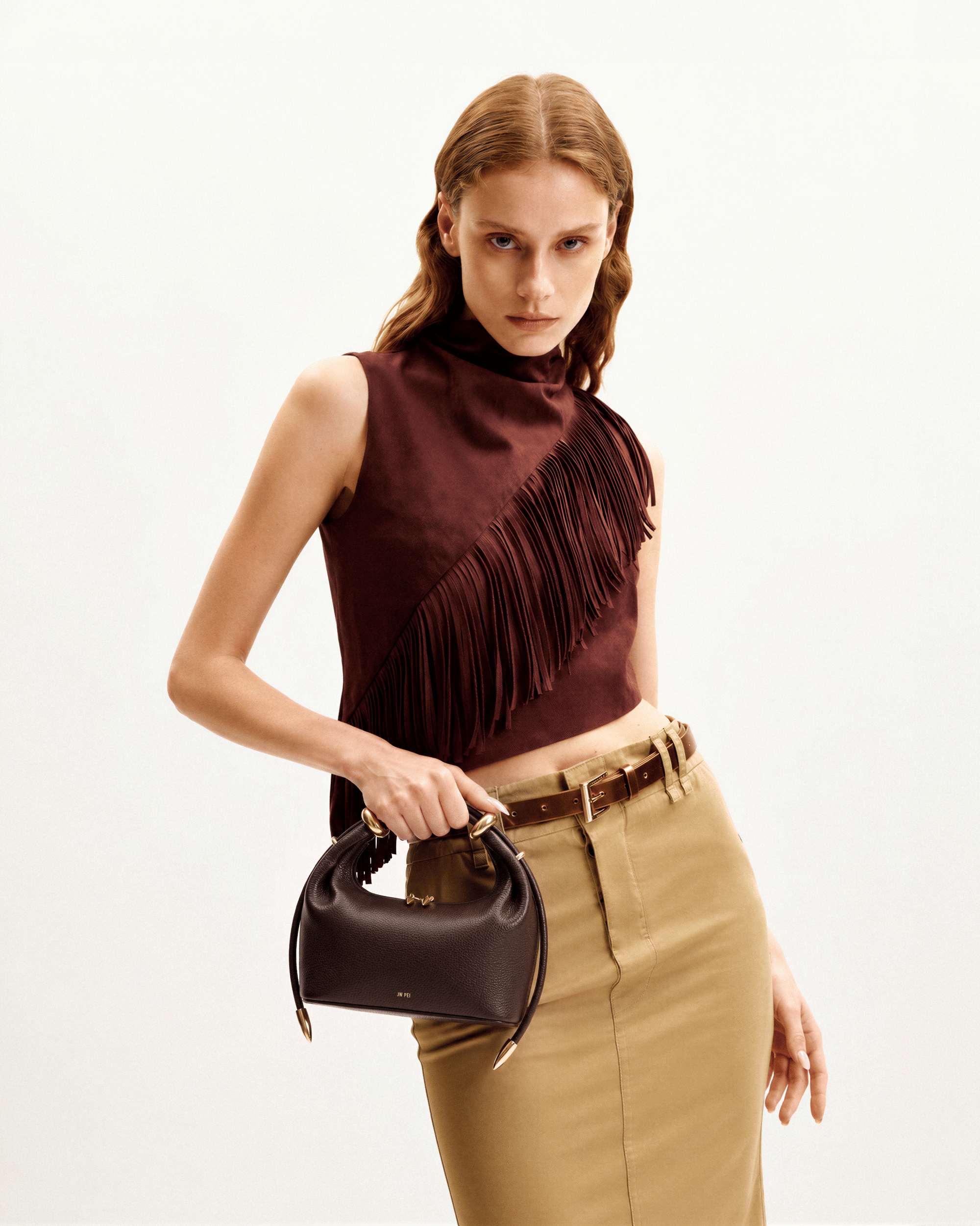 Jw Pei Ellie Metal Ring Embellished Top Handle Bag Beige