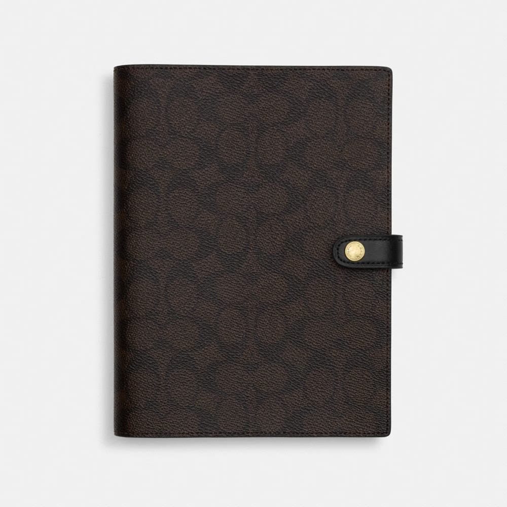 Coach Notebook In Signature Canvas Gold Walnut Black