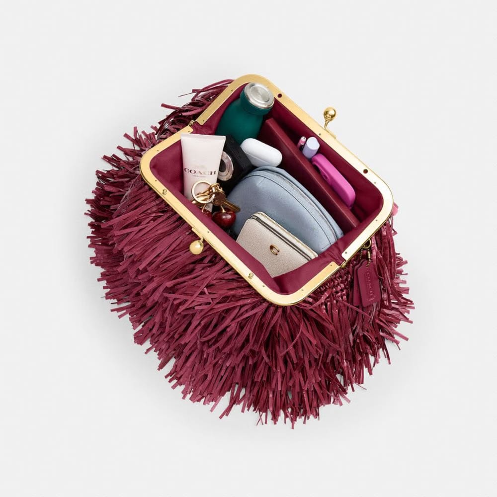 Coach Kisslock Frame Bag 27 Brass Dark Fuchsia