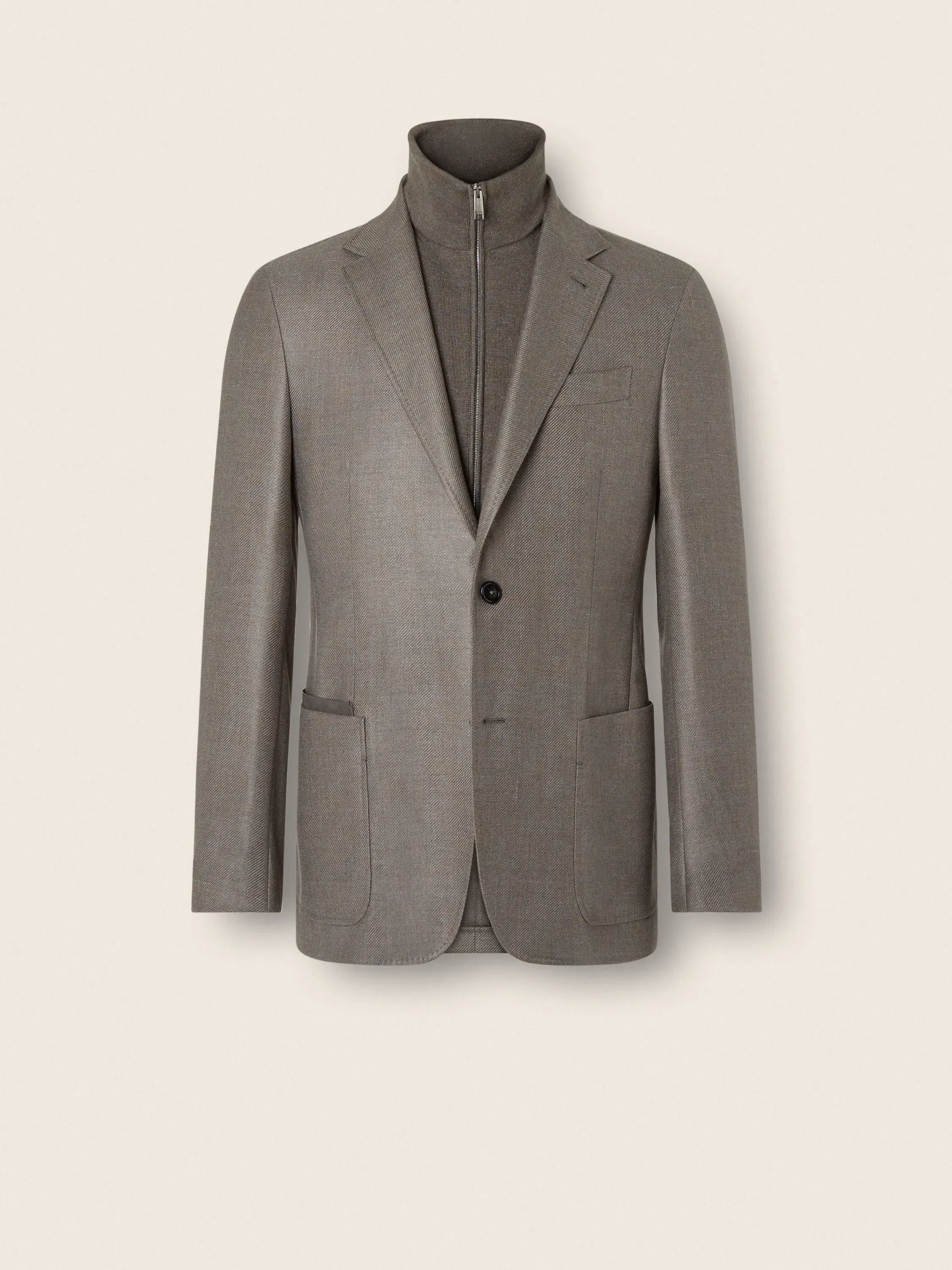 Zegna Dark Taupe Mlange Cashmere Silk And Linen Jacket