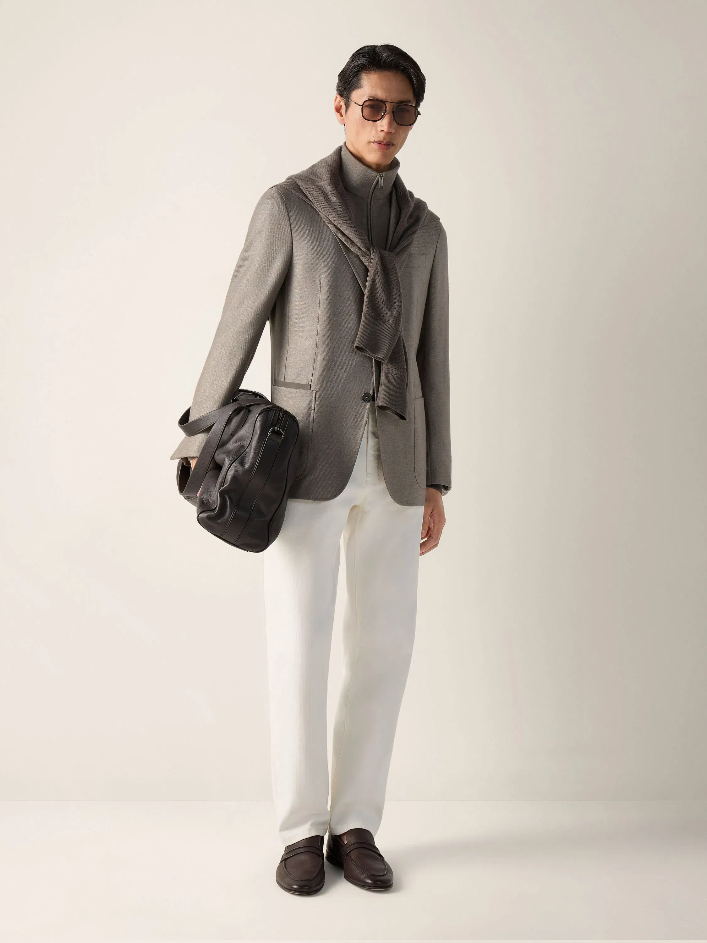 Zegna Dark Taupe Mlange Cashmere Silk And Linen Jacket