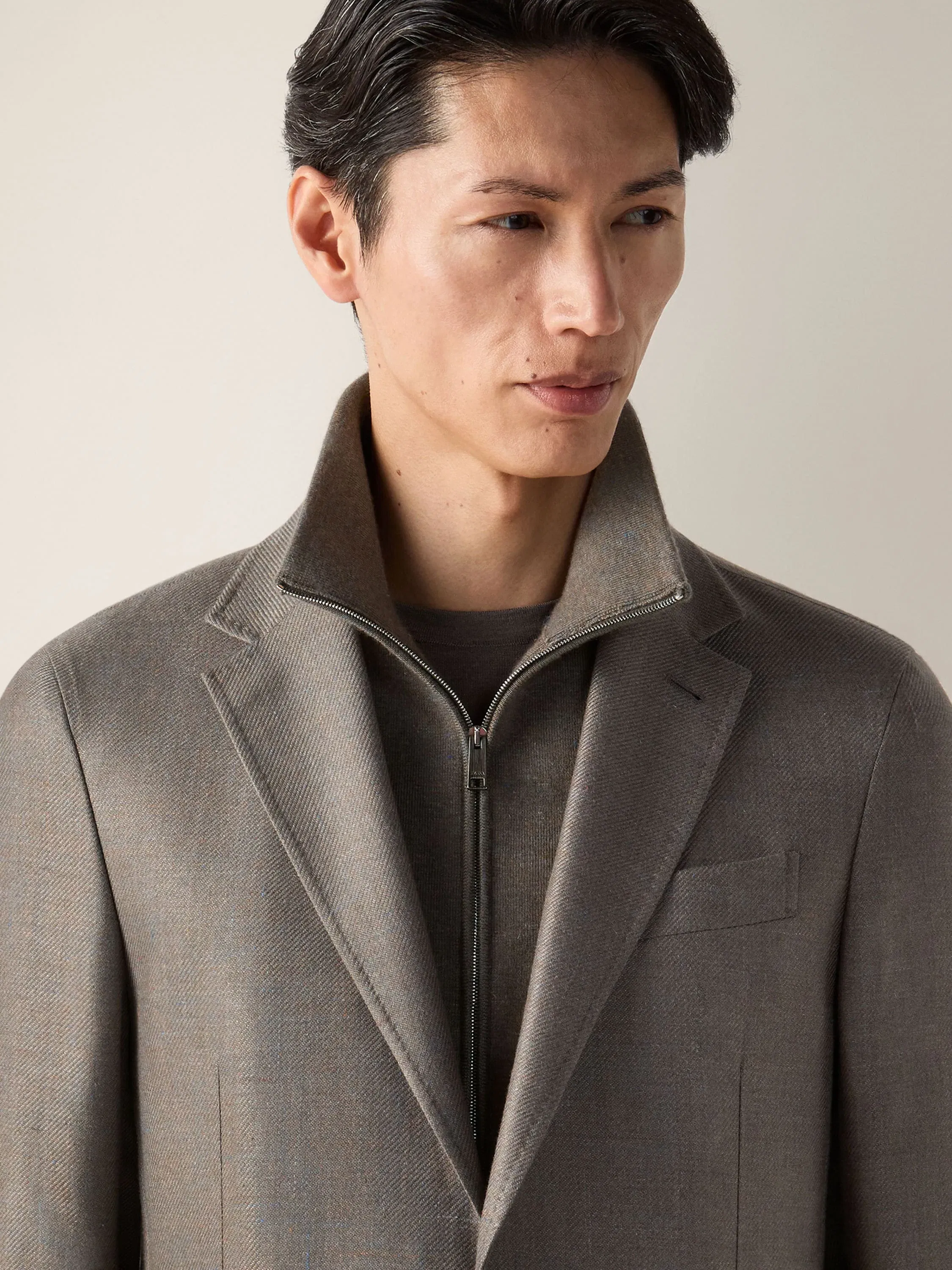 Zegna Dark Taupe Mlange Cashmere Silk And Linen Jacket