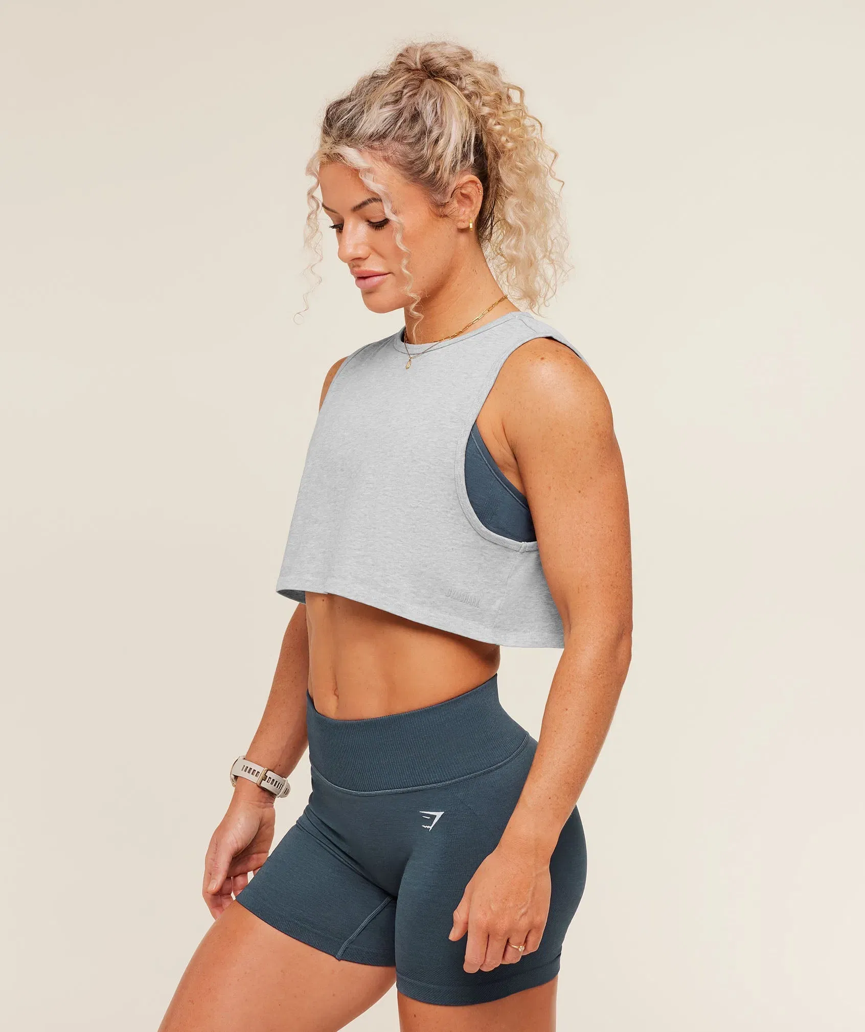Women's Gymshark To From Cut Off T-Shirt Bros Soft Grey Marl
