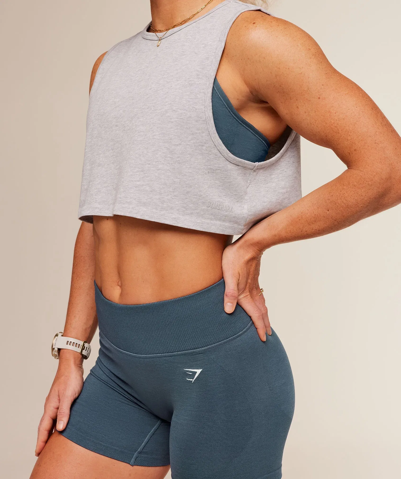 Women's Gymshark To From Cut Off T-Shirt Bros Soft Grey Marl