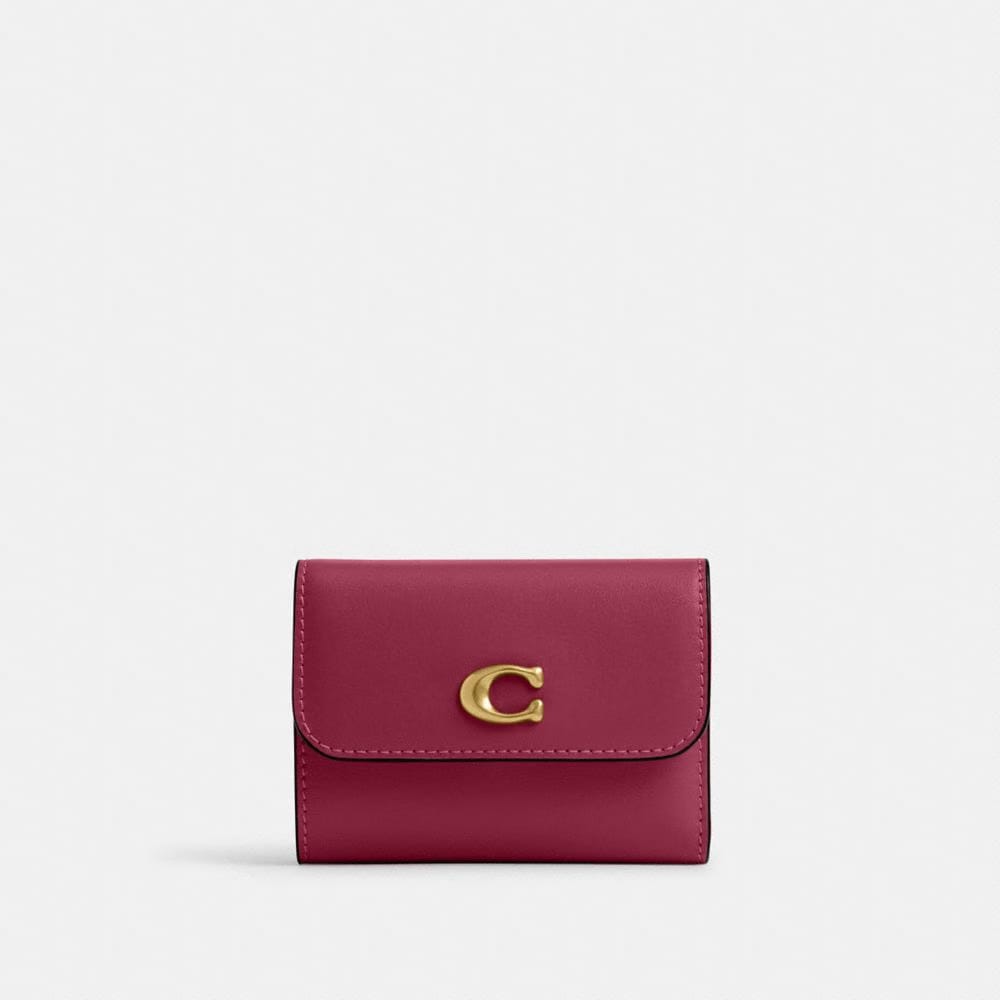 Coach Essential Card Holder Wallet Brass Dark Fuchsia