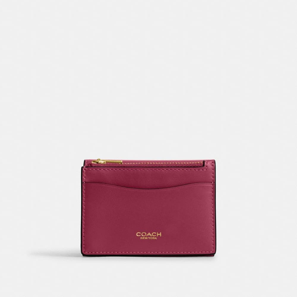 Coach Essential Card Holder Wallet Brass Dark Fuchsia