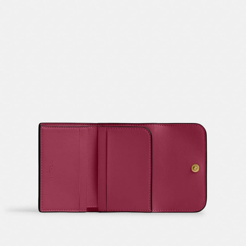 Coach Essential Card Holder Wallet Brass Dark Fuchsia