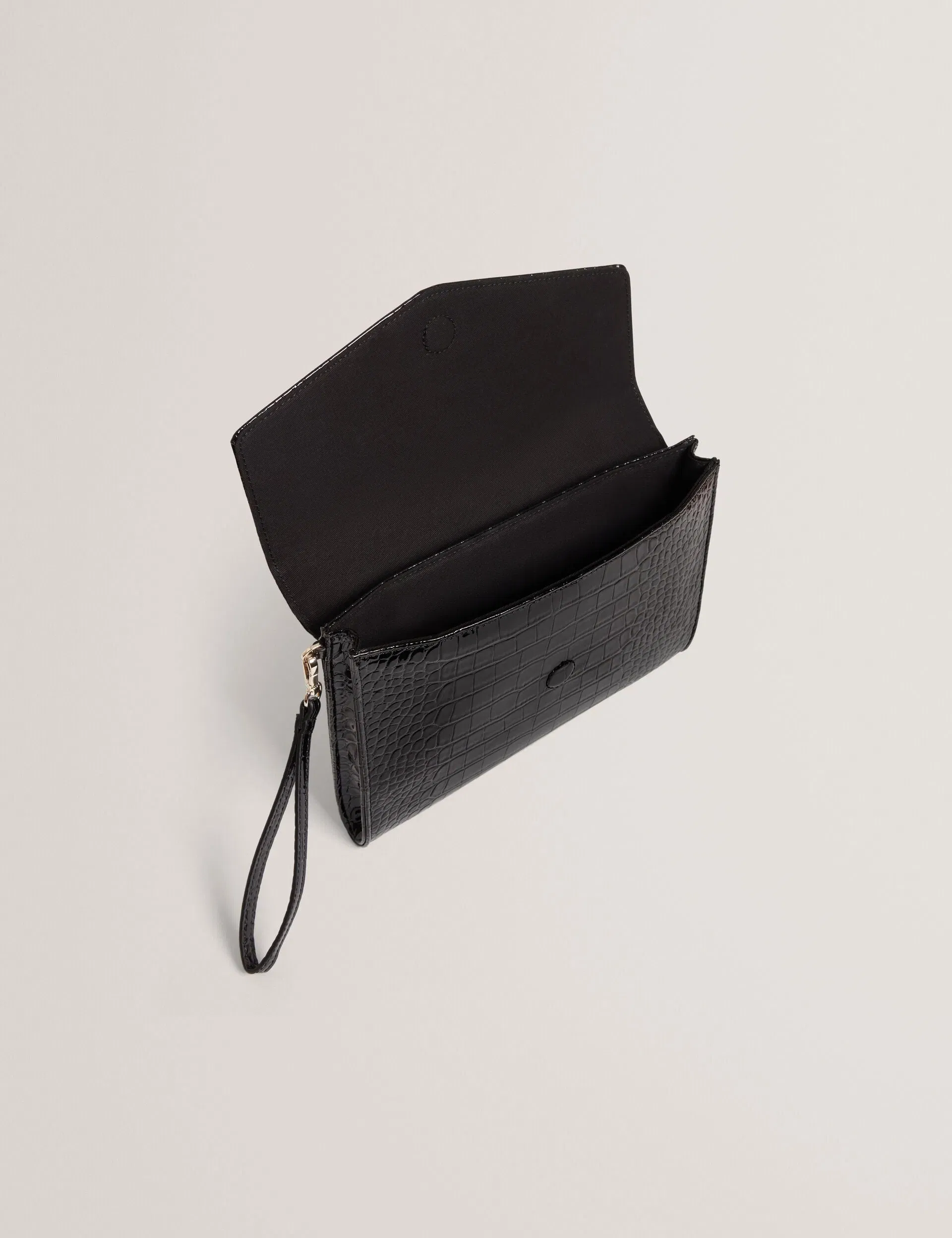 Ted Baker Crocey Patent Croc Effect Envelope Clutch Bag In Jet Black Women's