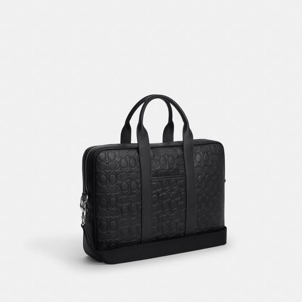 Coach Austin Brief In Signature Leather Silver Black