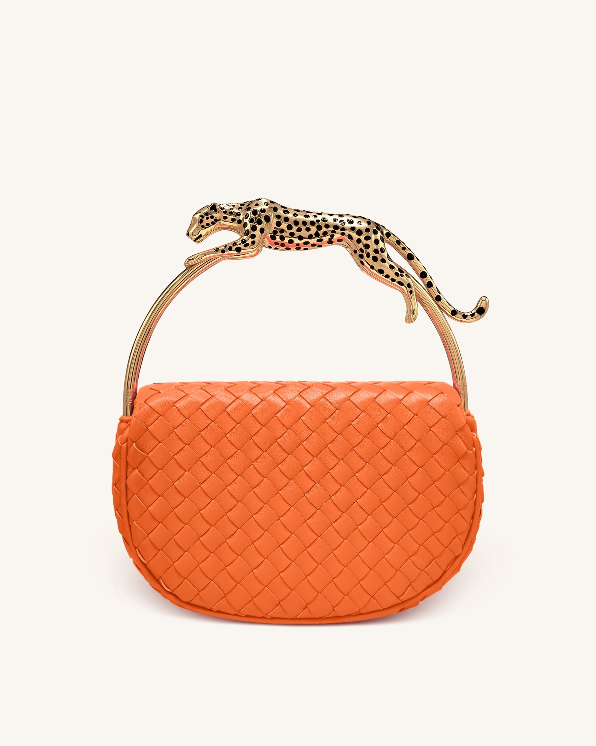 Jw Pei Ione Leopard Shaped Hardware Handle Woven Top Handle Bag Orange