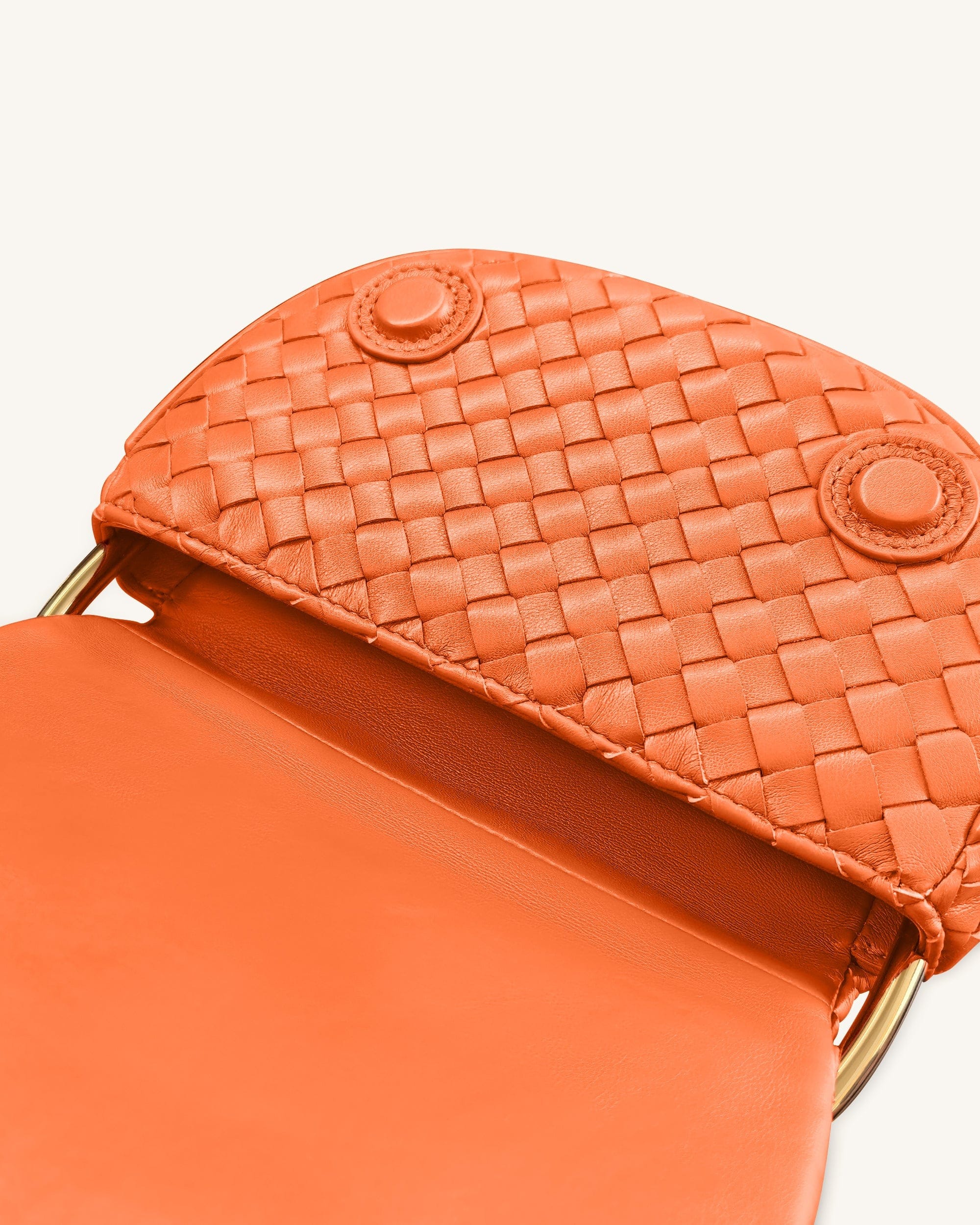 Jw Pei Ione Leopard Shaped Hardware Handle Woven Top Handle Bag Orange