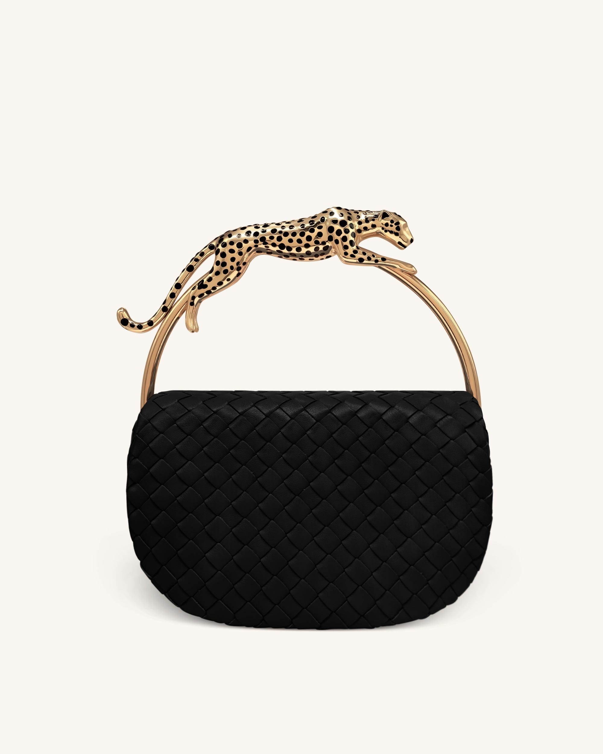 Jw Pei Ione Leopard Shaped Hardware Handle Woven Top Handle Bag Orange