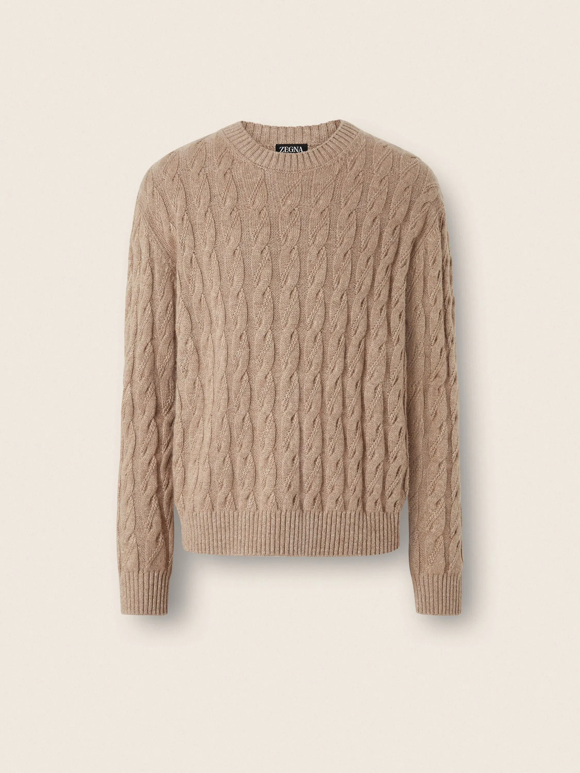 Zegna Beige Mlange Linen Cashmere And Silk Crewneck