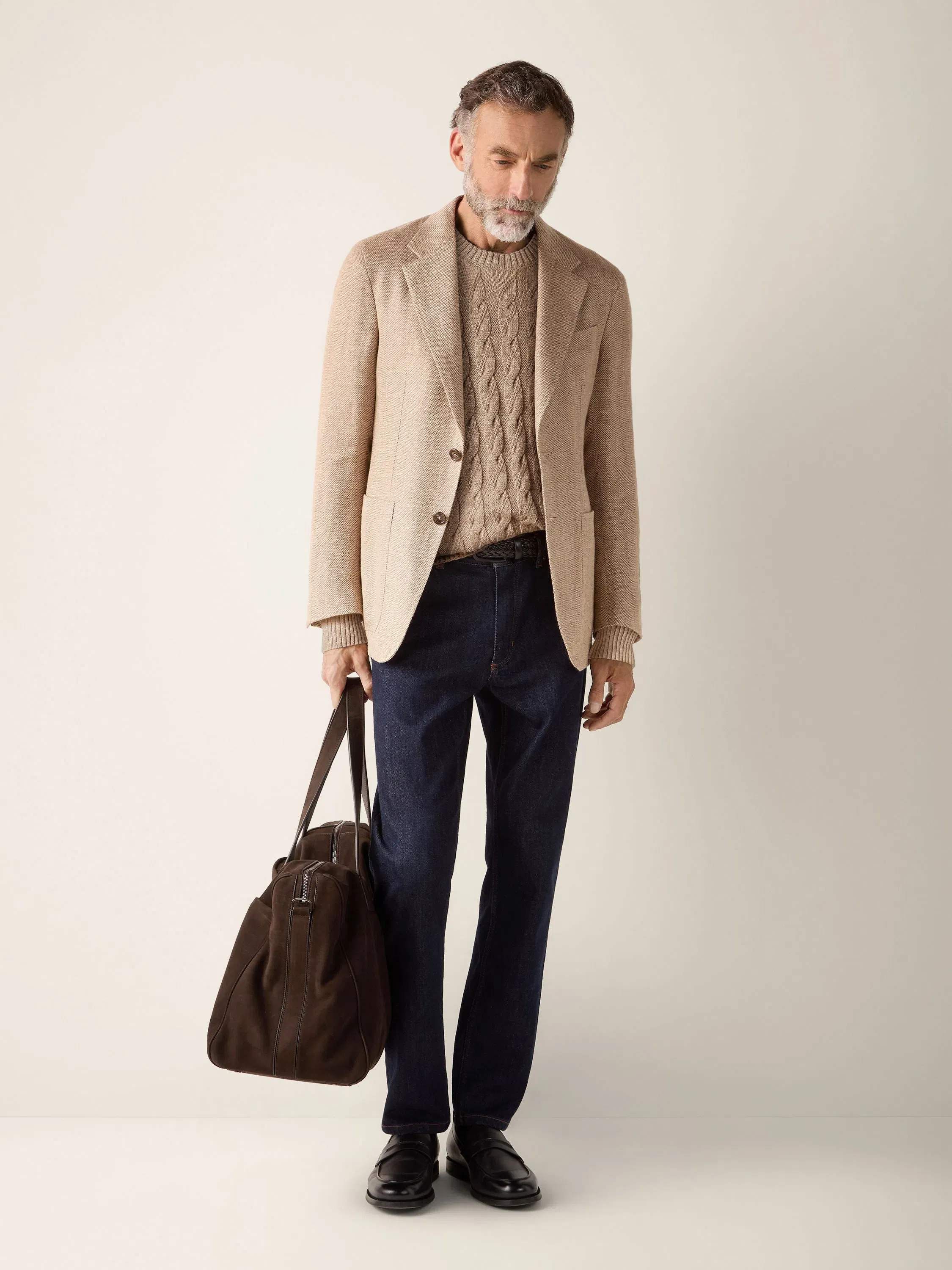 Zegna Beige Mlange Linen Cashmere And Silk Crewneck