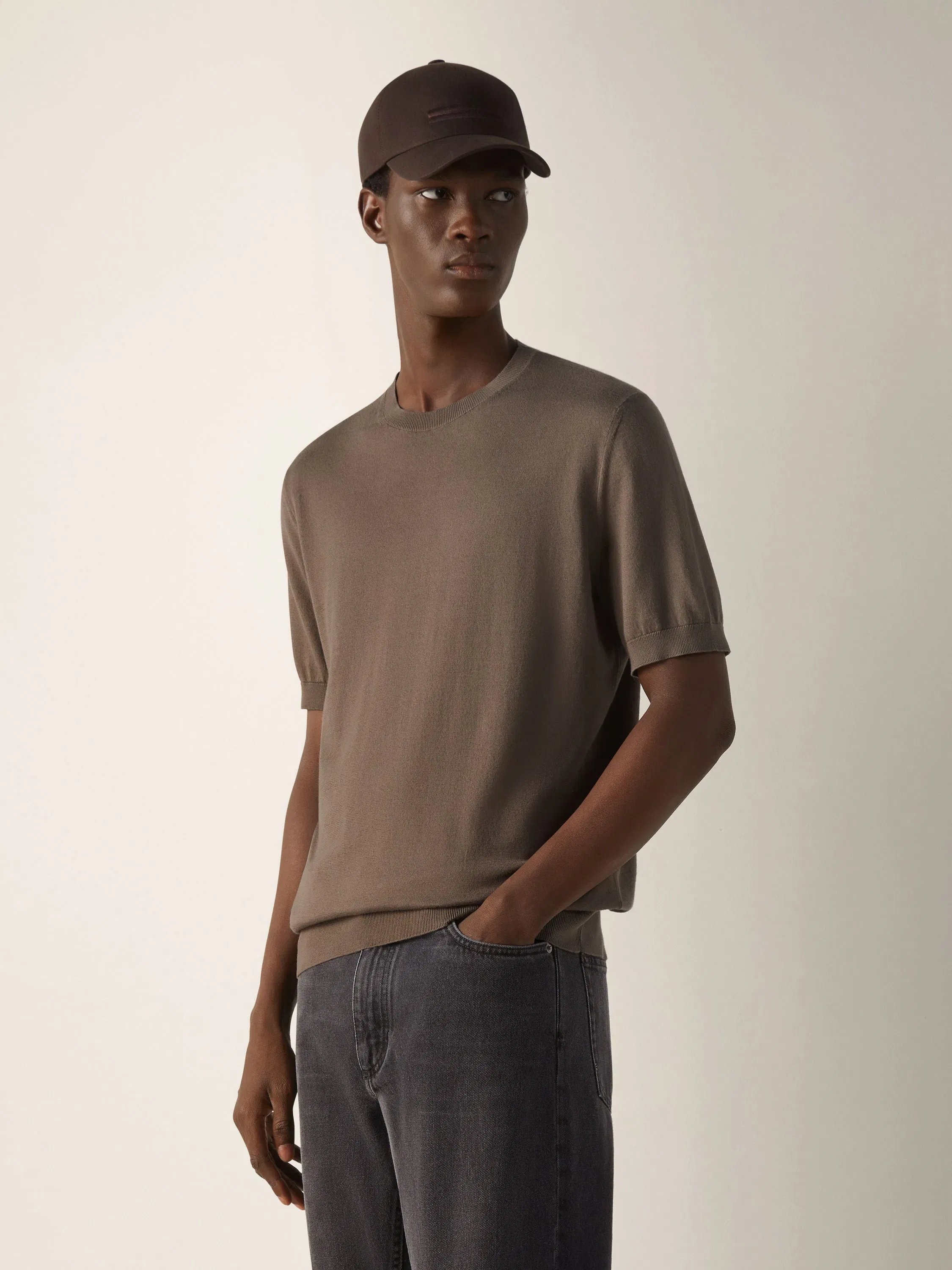 Zegna Dark Taupe Premium Cotton T-Shirt
