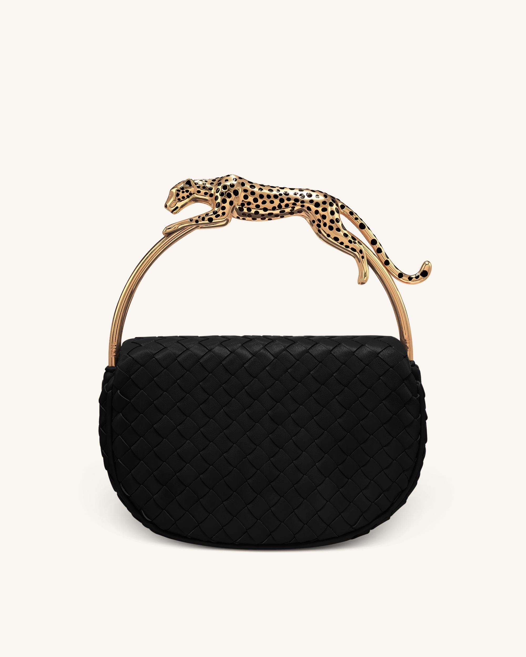 Jw Pei Ione Leopard Shaped Hardware Handle Woven Top Handle Bag Black
