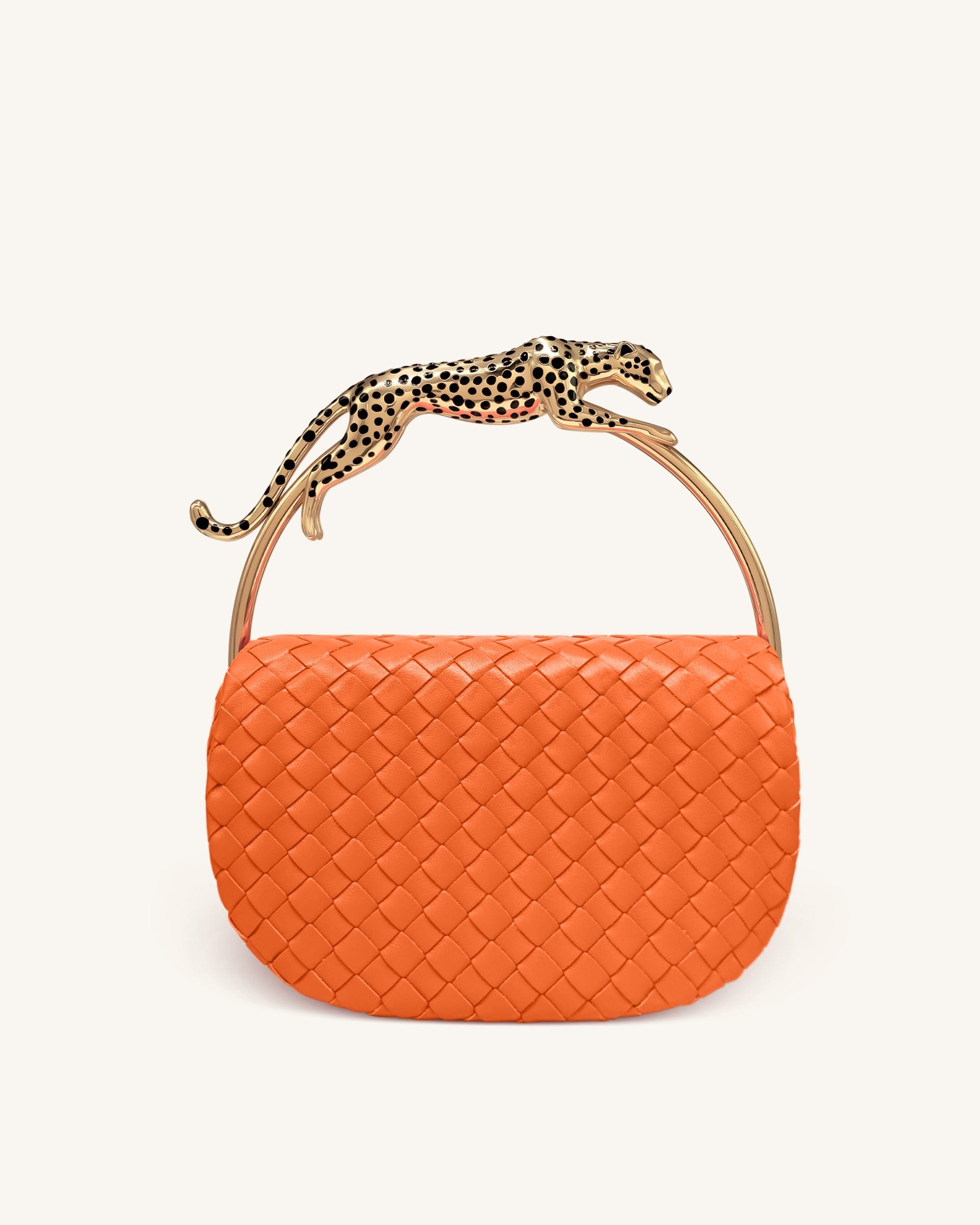 Jw Pei Ione Leopard Shaped Hardware Handle Woven Top Handle Bag Black