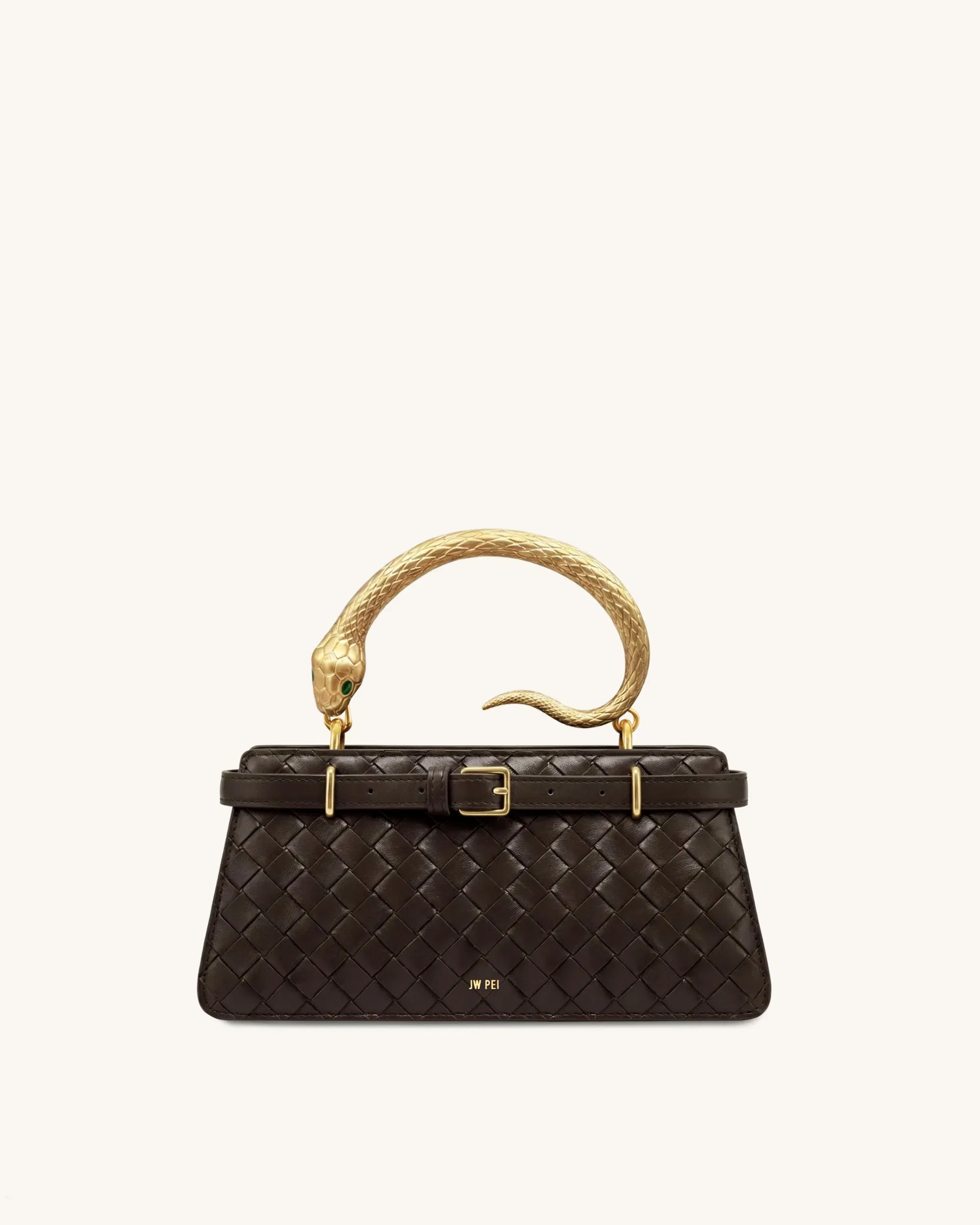Jw Pei Elena Snake Handle Woven Texture Top Handle Bag Espresso