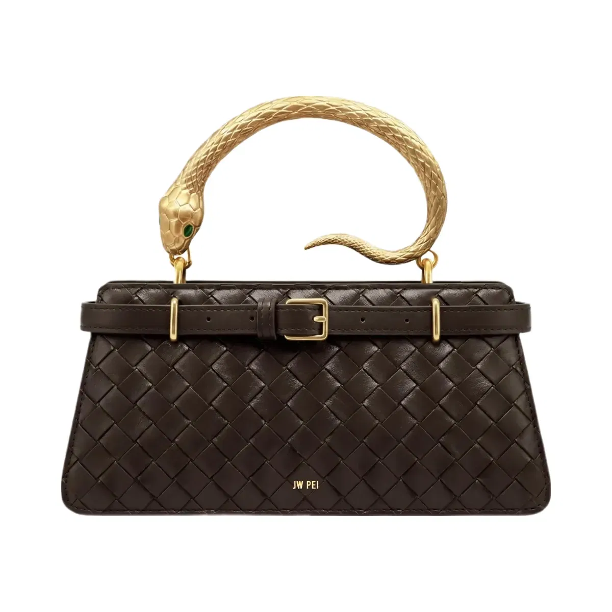 Jw Pei Elena Snake Handle Woven Texture Top Handle Bag Espresso