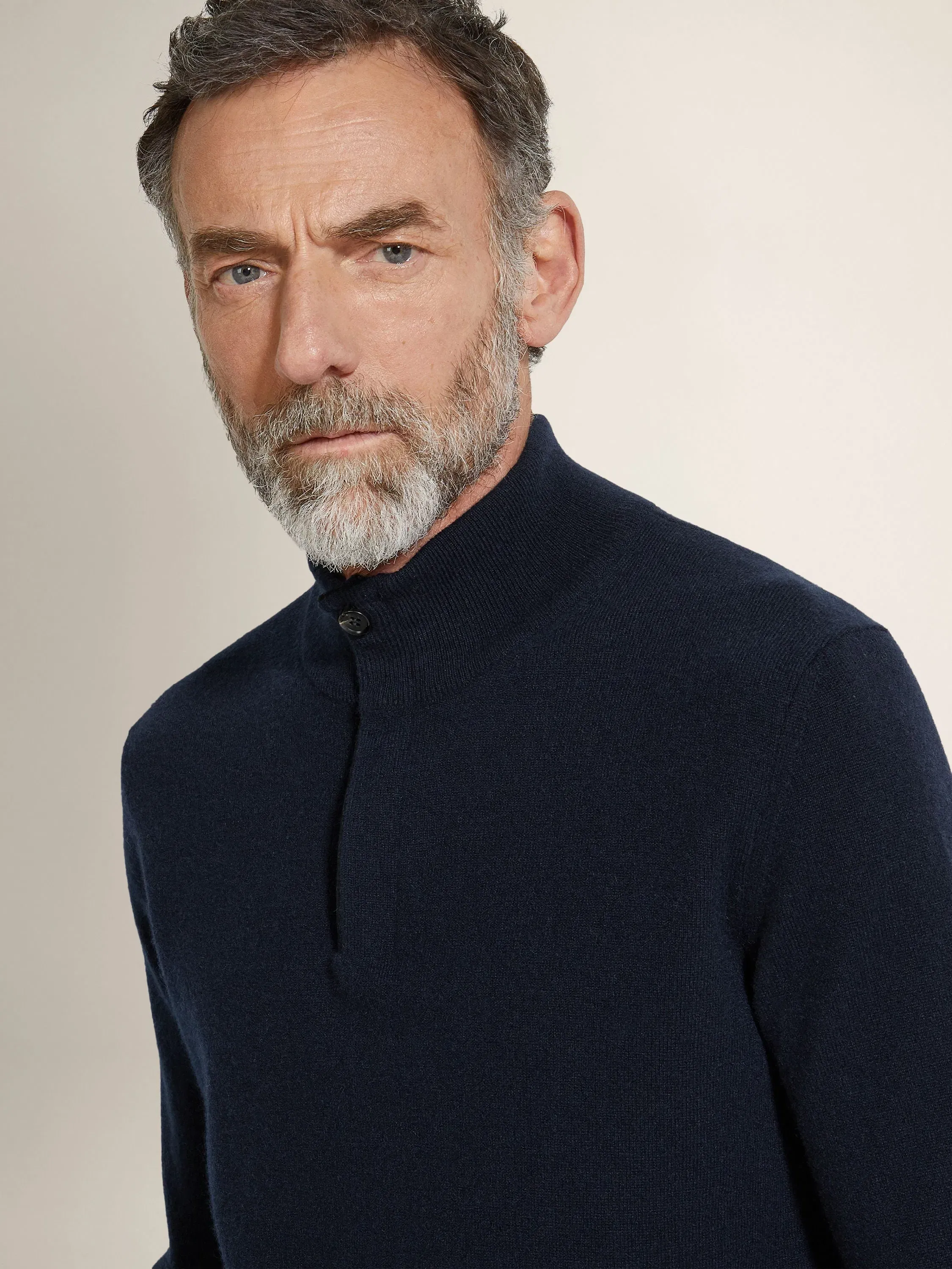 Zegna Navy Blue Mlange Oasi Cashmere Zip Mock Neck Sweater