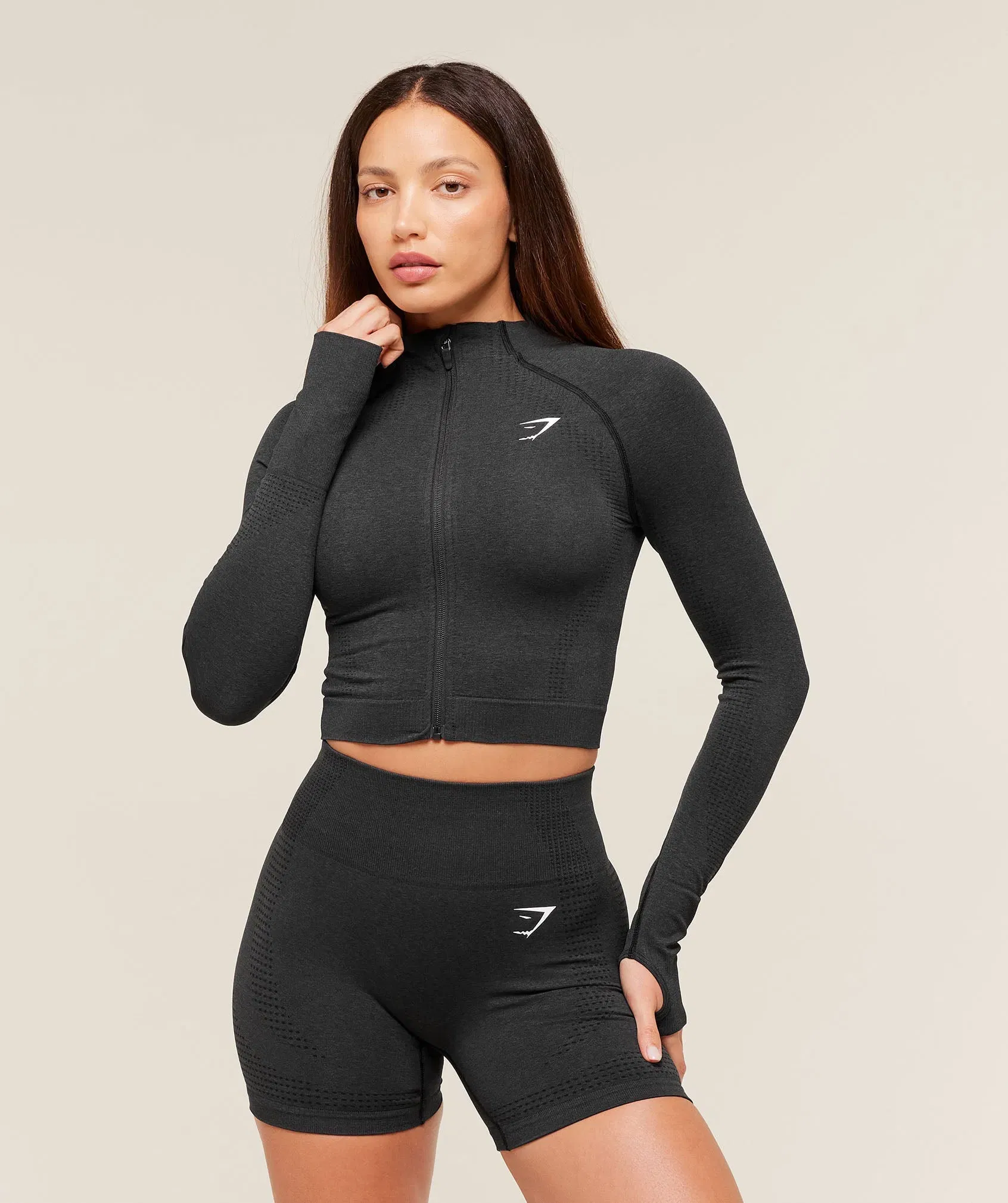 Women's Gymshark Vital Seamless Midi Zip 2.0 Pullover Black Marl