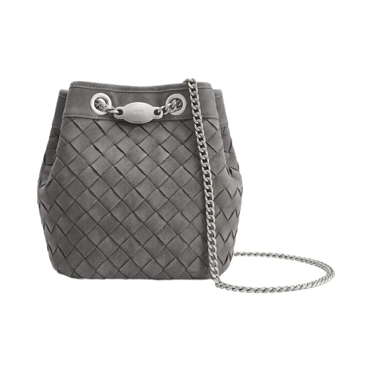 Jw Pei Yara Faux Suede Hand Woven Bucket Bag Dark Grey