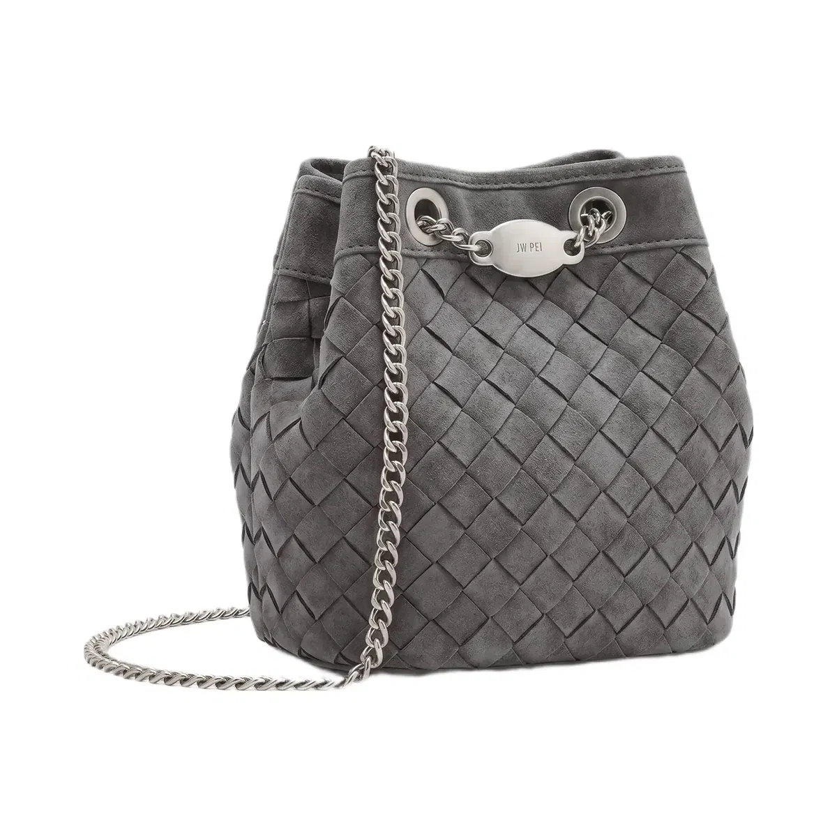 Jw Pei Yara Faux Suede Hand Woven Bucket Bag Dark Grey