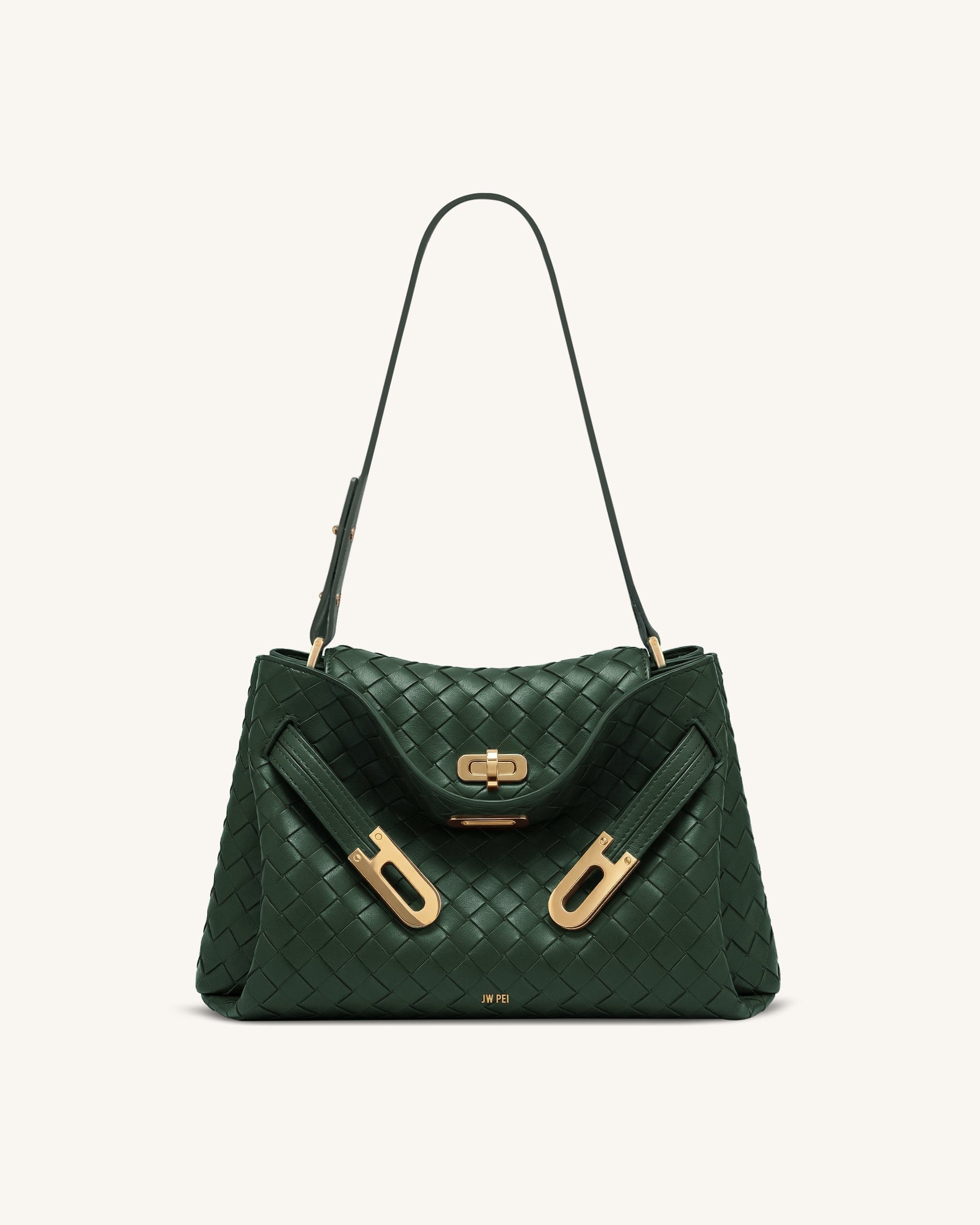 Jw Pei Rhea Woven Texture Double Buckle Shoulder Bag Teal