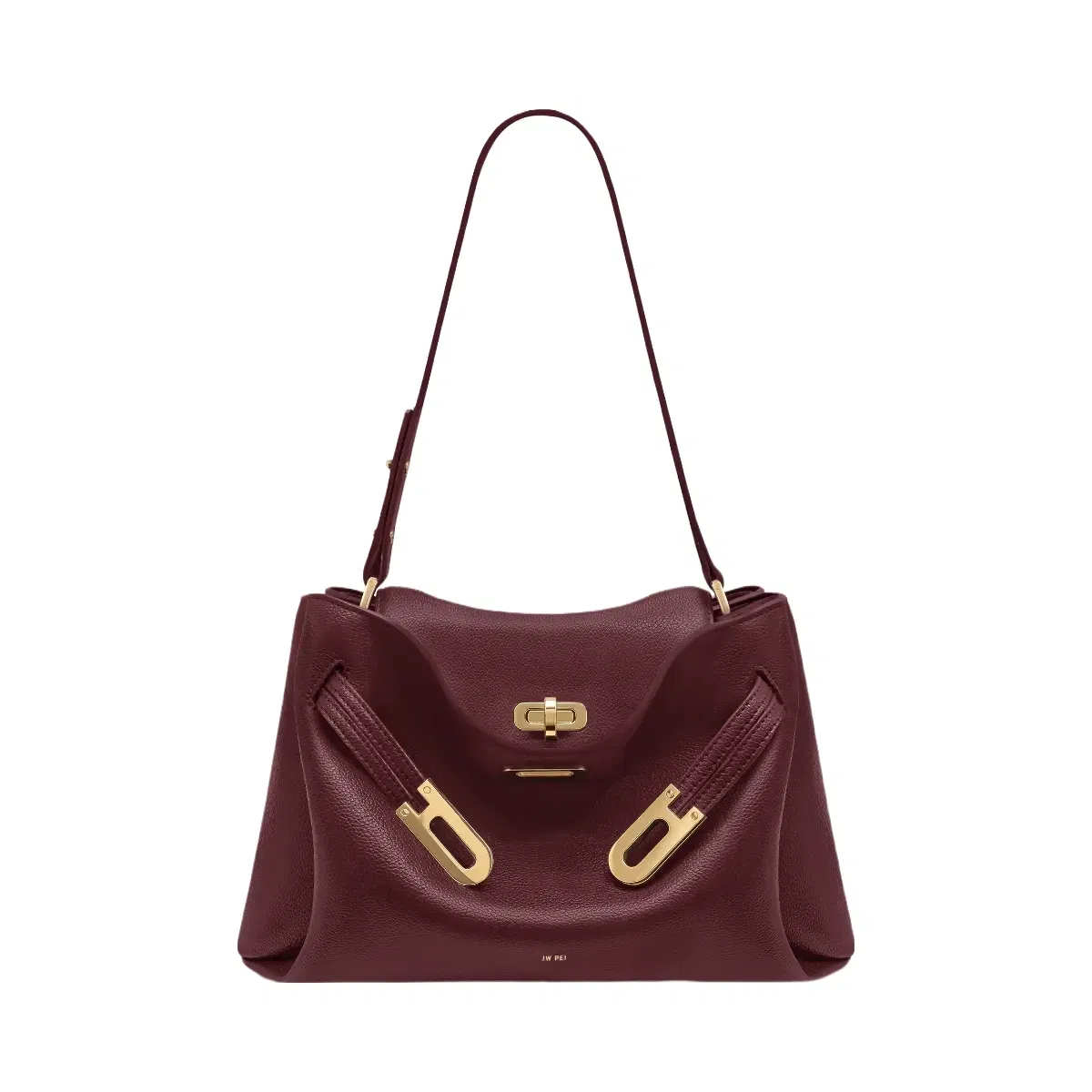 Jw Pei Rhea Pebbled Double Buckle Shoulder Bag Dark Burgundy
