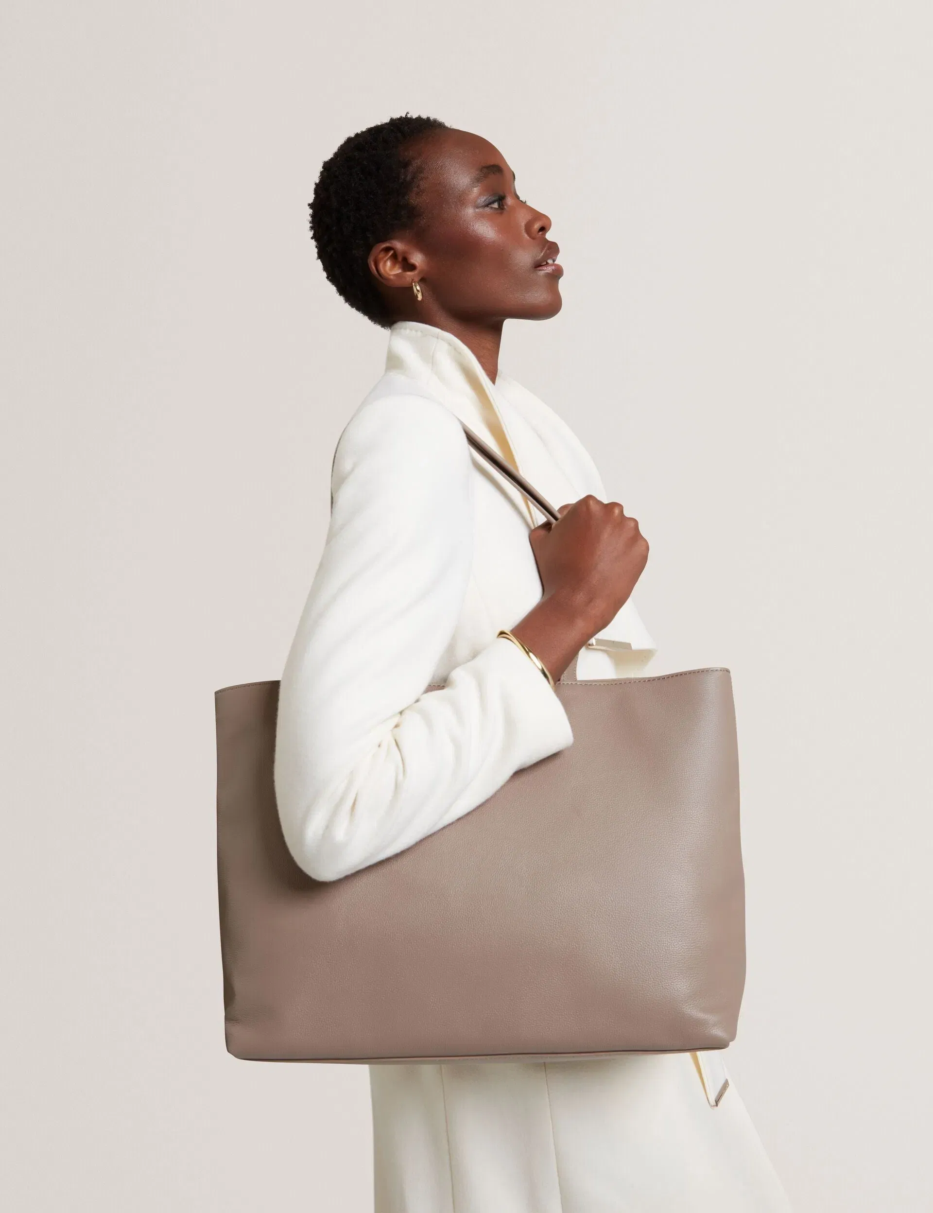 Ted Baker Lenyya Pebbled Leather Wide Tote Bag Taupe Women's