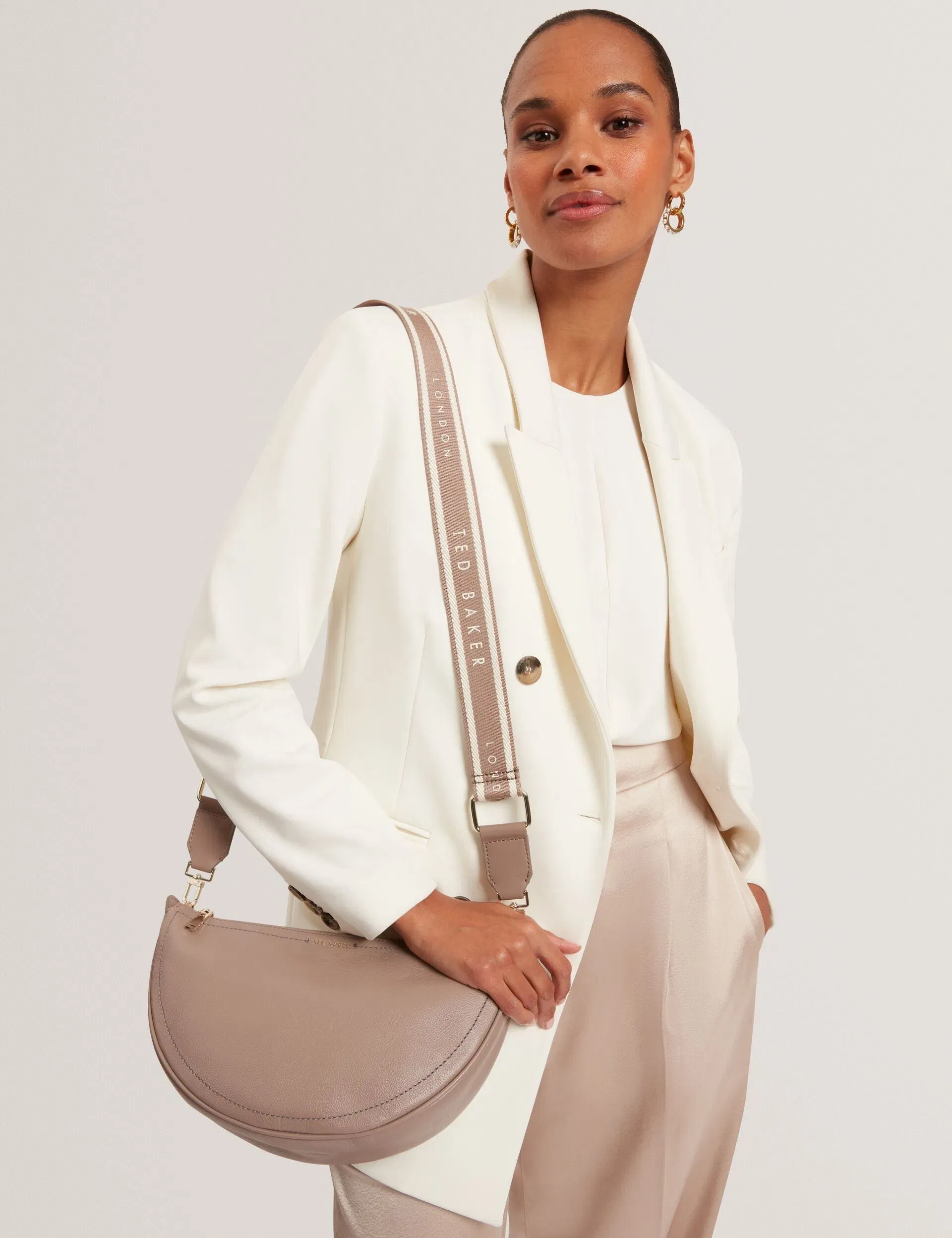 Ted Baker Lorreen Webbing Strap Leather Sling Crossbody Bag Taupe Women's