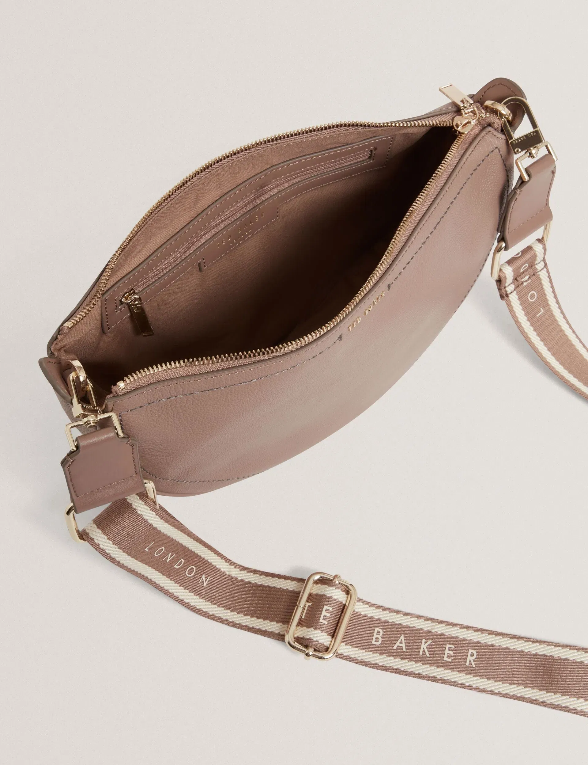 Ted Baker Lorreen Webbing Strap Leather Sling Crossbody Bag Taupe Women's