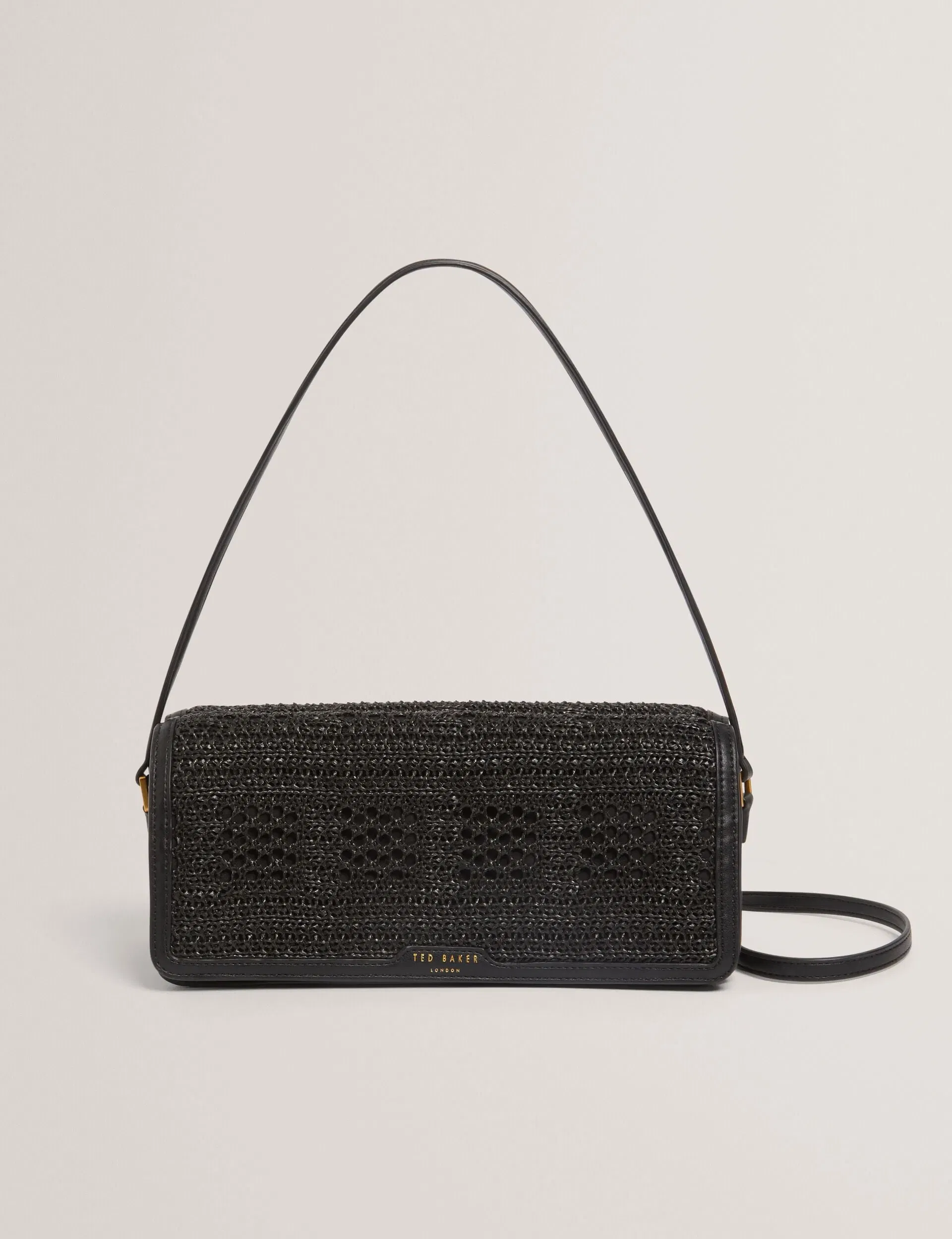 Ted Baker Pettria Raffia Panel Foldover Baguette Shoulder Bag Black Women's