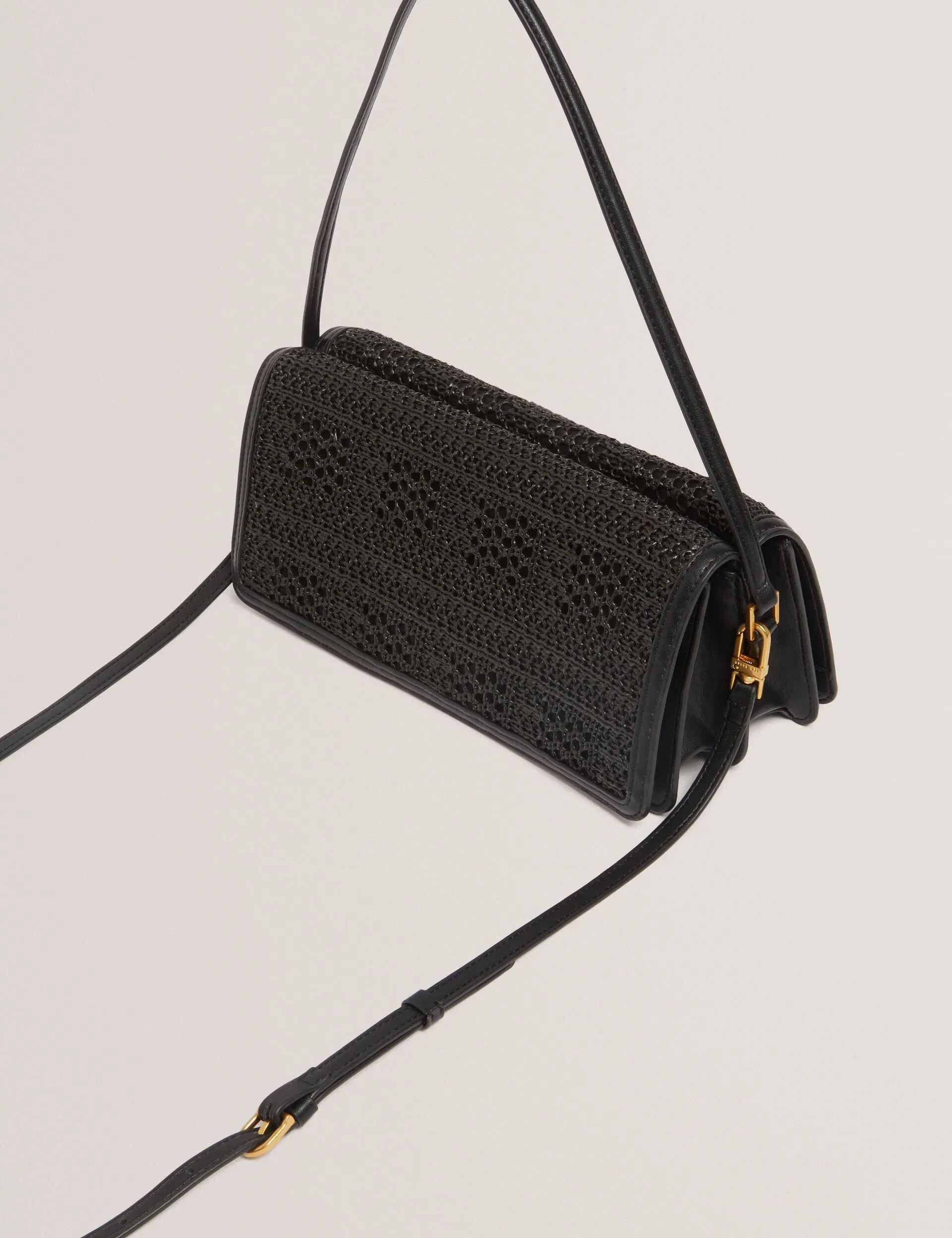 Ted Baker Pettria Raffia Panel Foldover Baguette Shoulder Bag Black Women's