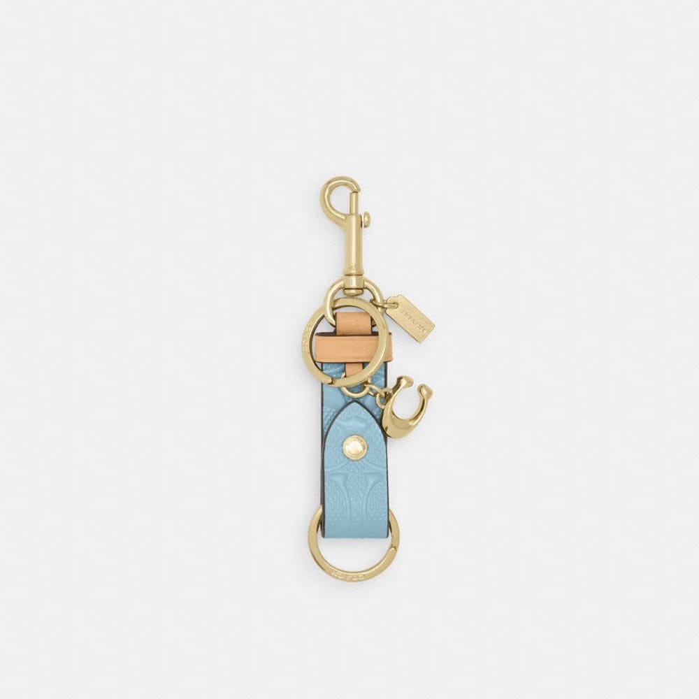 Coach Trigger Snap Bag Charm In Signature Leather With Charm Gold Light Blue