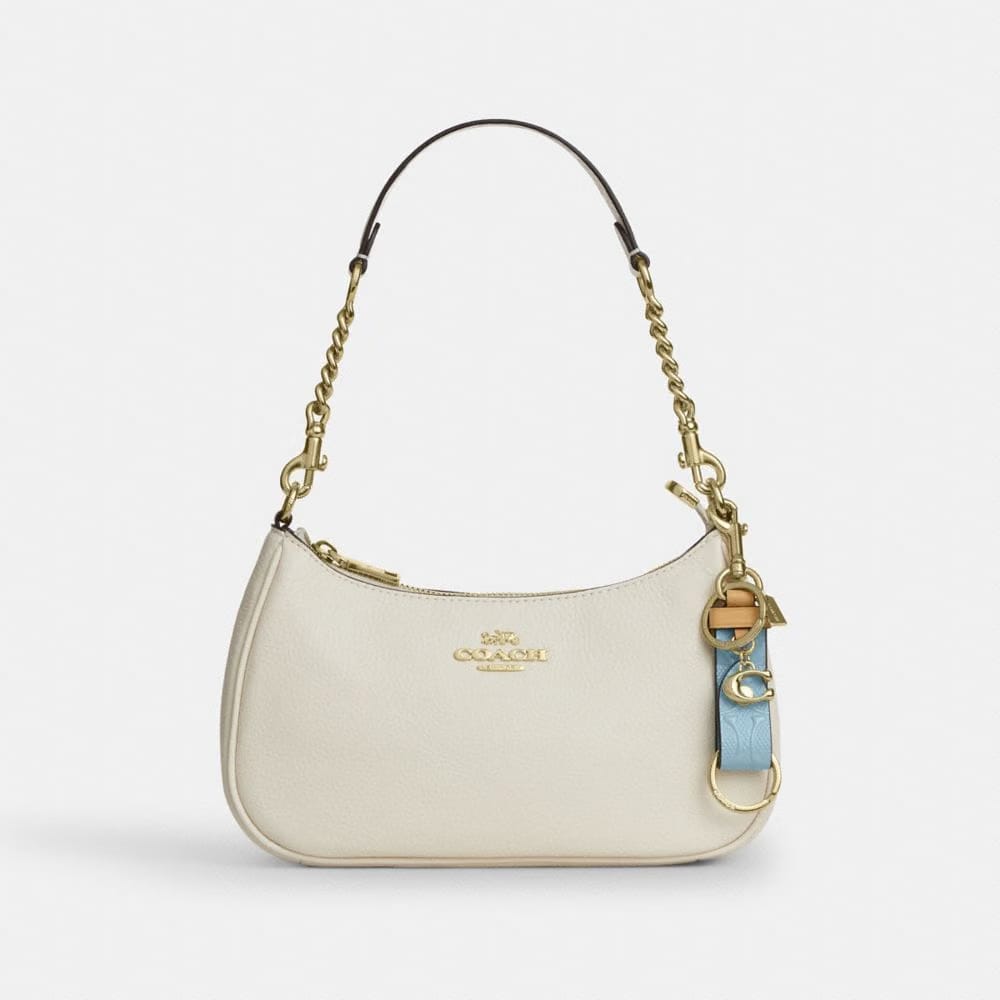Coach Trigger Snap Bag Charm In Signature Leather With Charm Gold Light Blue