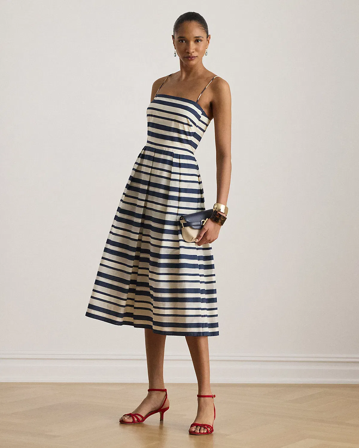 Ralph Lauren Striped Satin Sleeveless Cocktail Dress