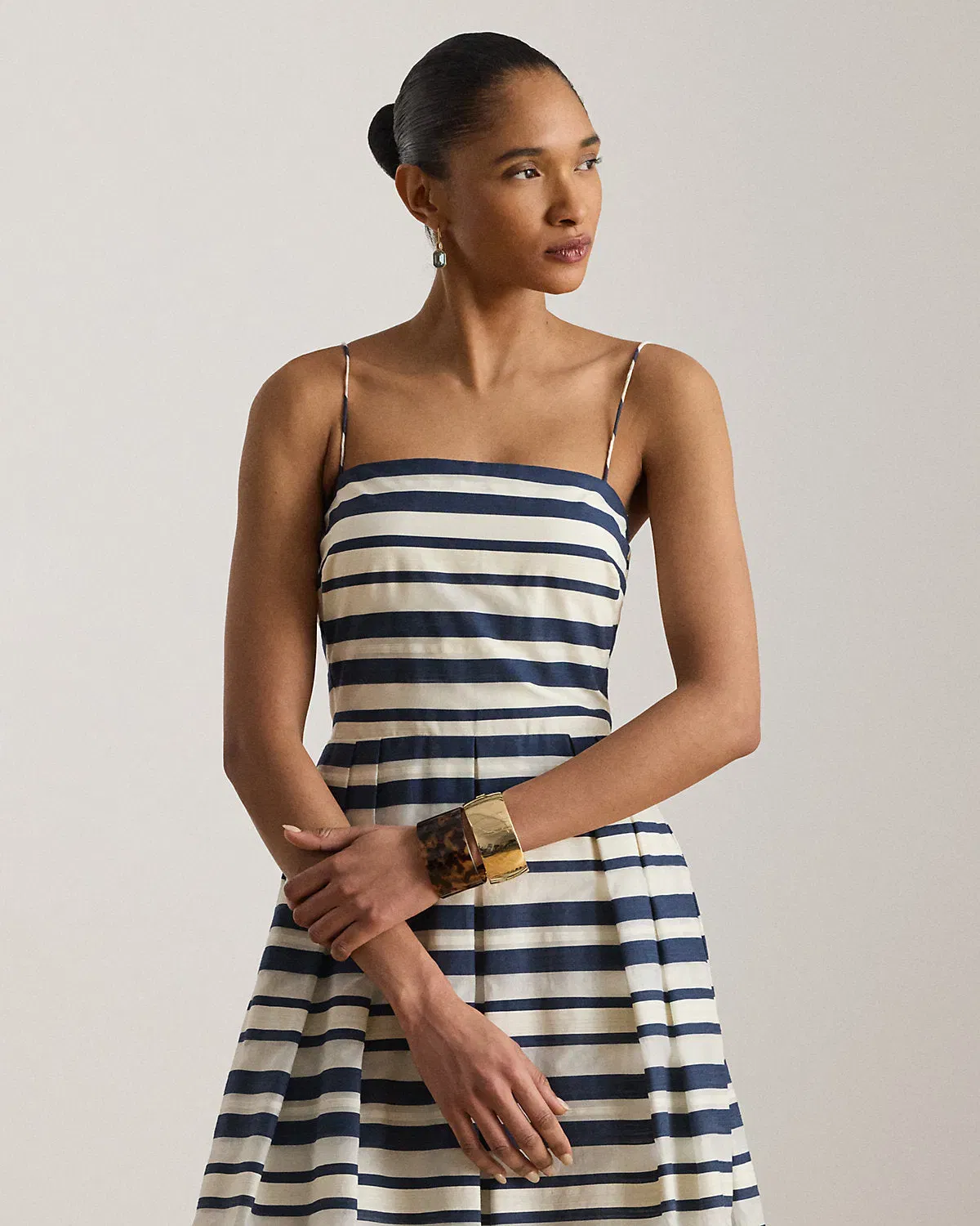 Ralph Lauren Striped Satin Sleeveless Cocktail Dress