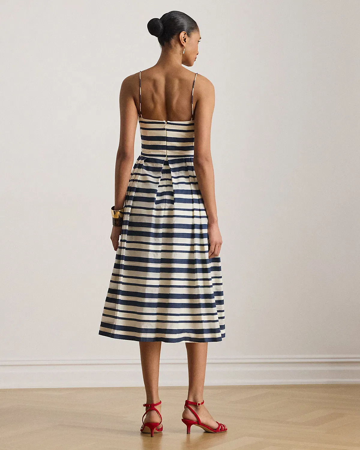 Ralph Lauren Striped Satin Sleeveless Cocktail Dress