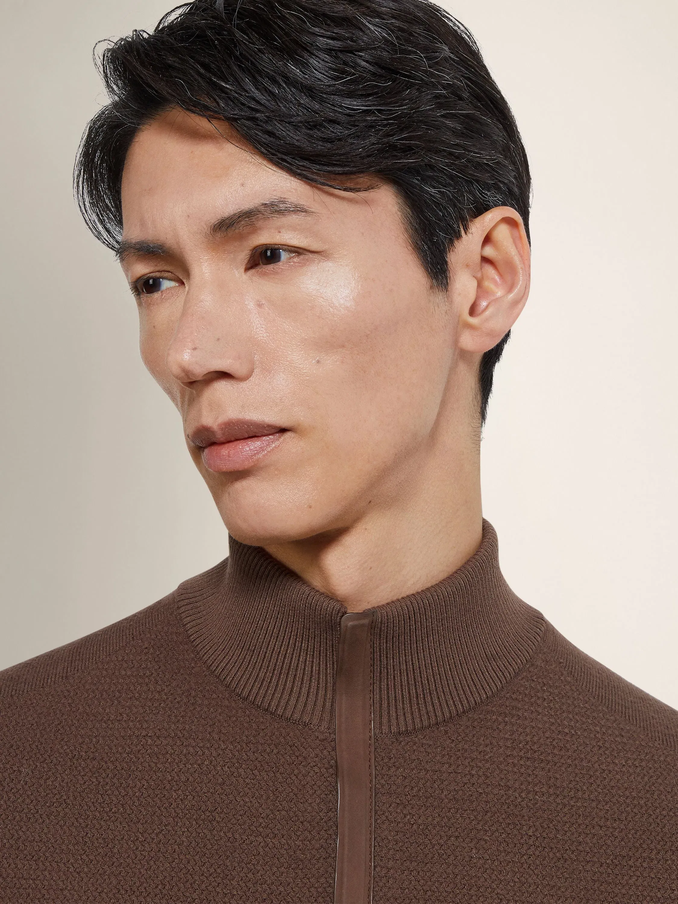 Zegna Brown Vellus Aureum Zip Mock Neck